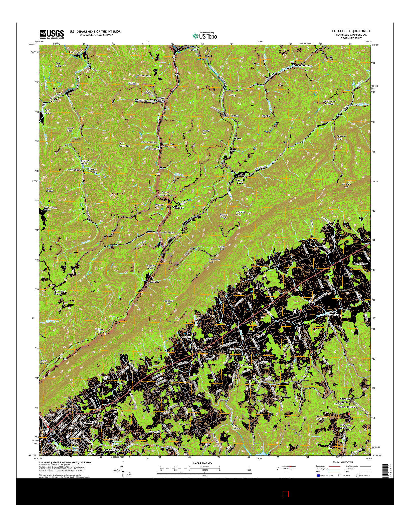 USGS US TOPO 7.5-MINUTE MAP FOR LA FOLLETTE, TN 2016