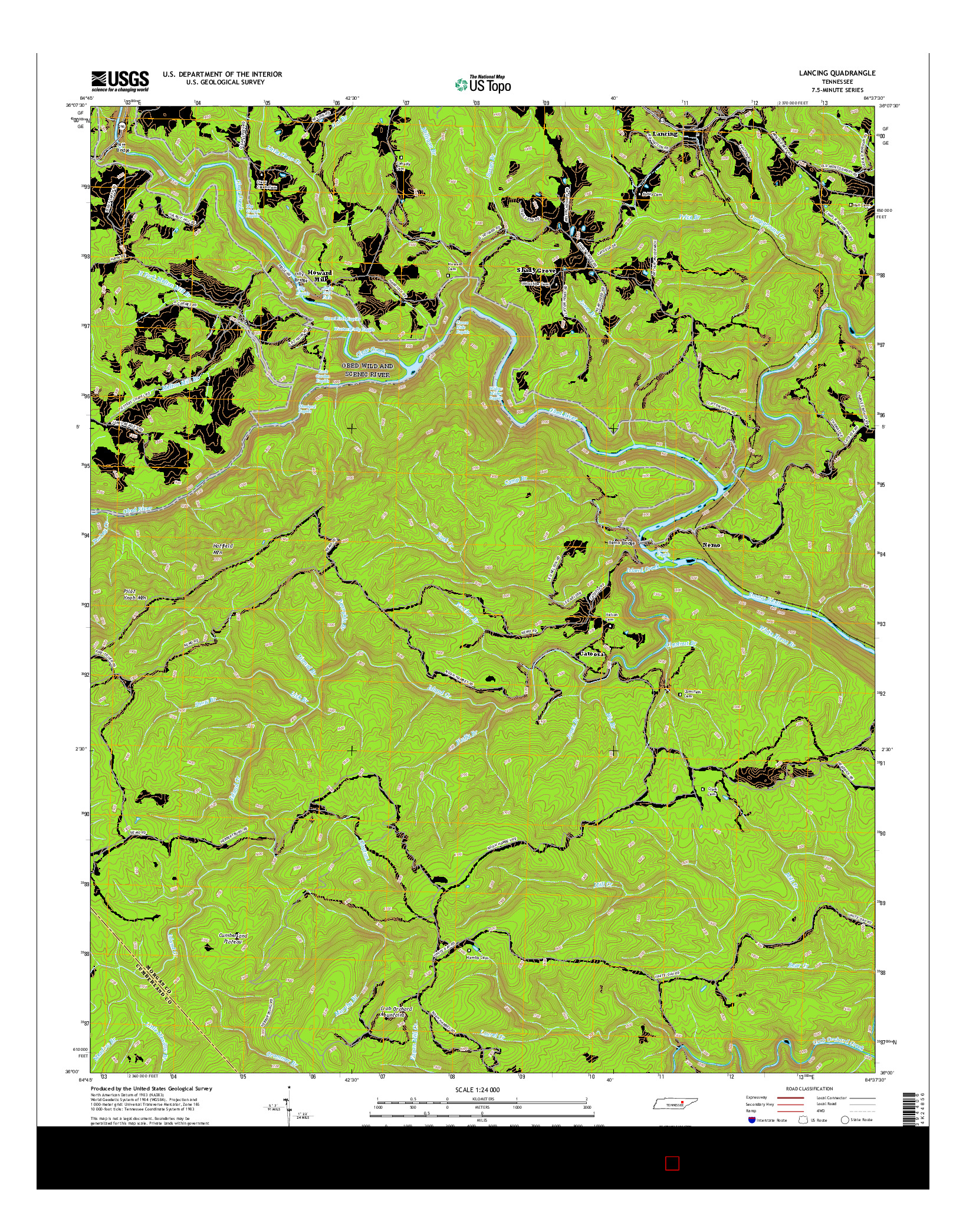 USGS US TOPO 7.5-MINUTE MAP FOR LANCING, TN 2016