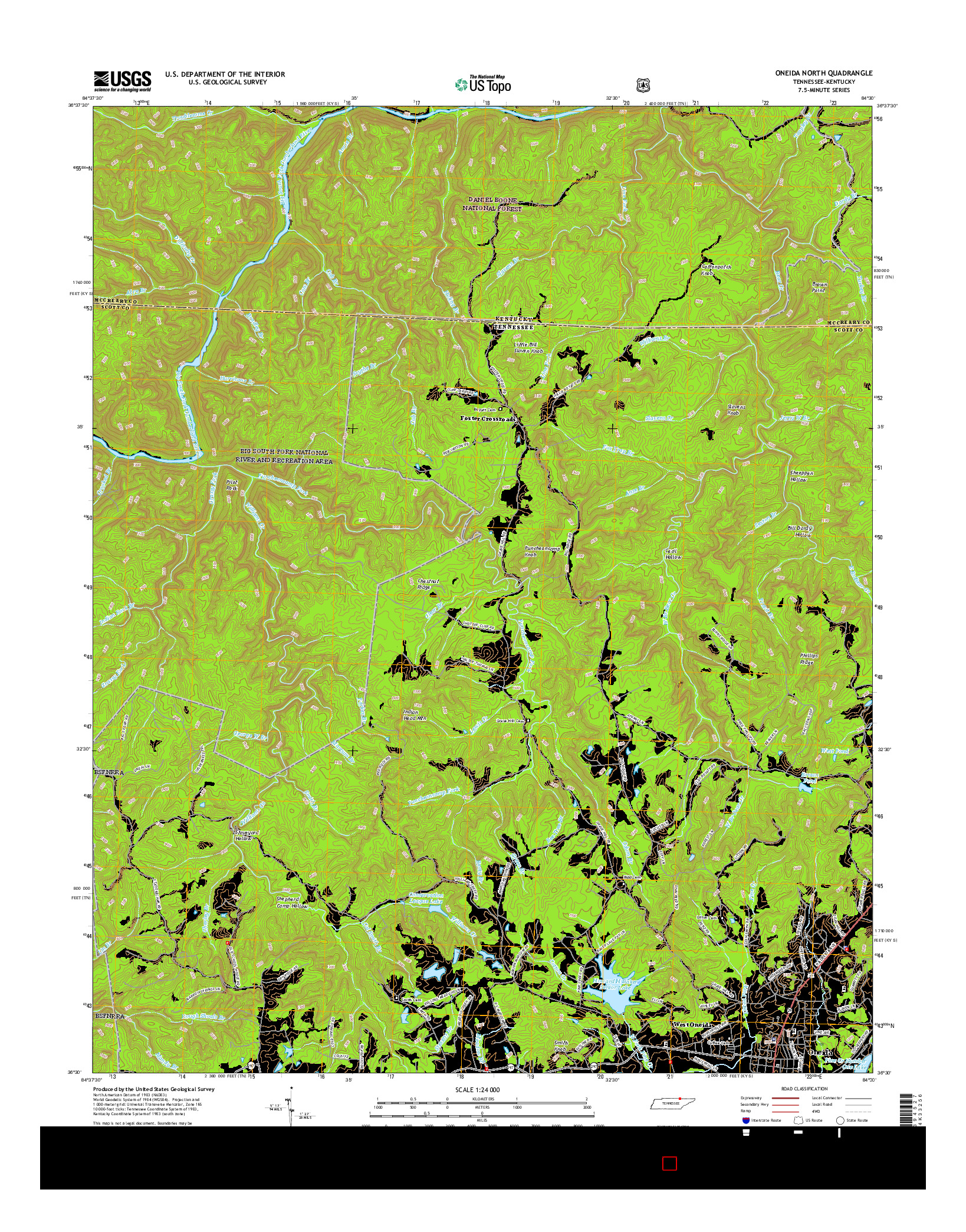 USGS US TOPO 7.5-MINUTE MAP FOR ONEIDA NORTH, TN-KY 2016