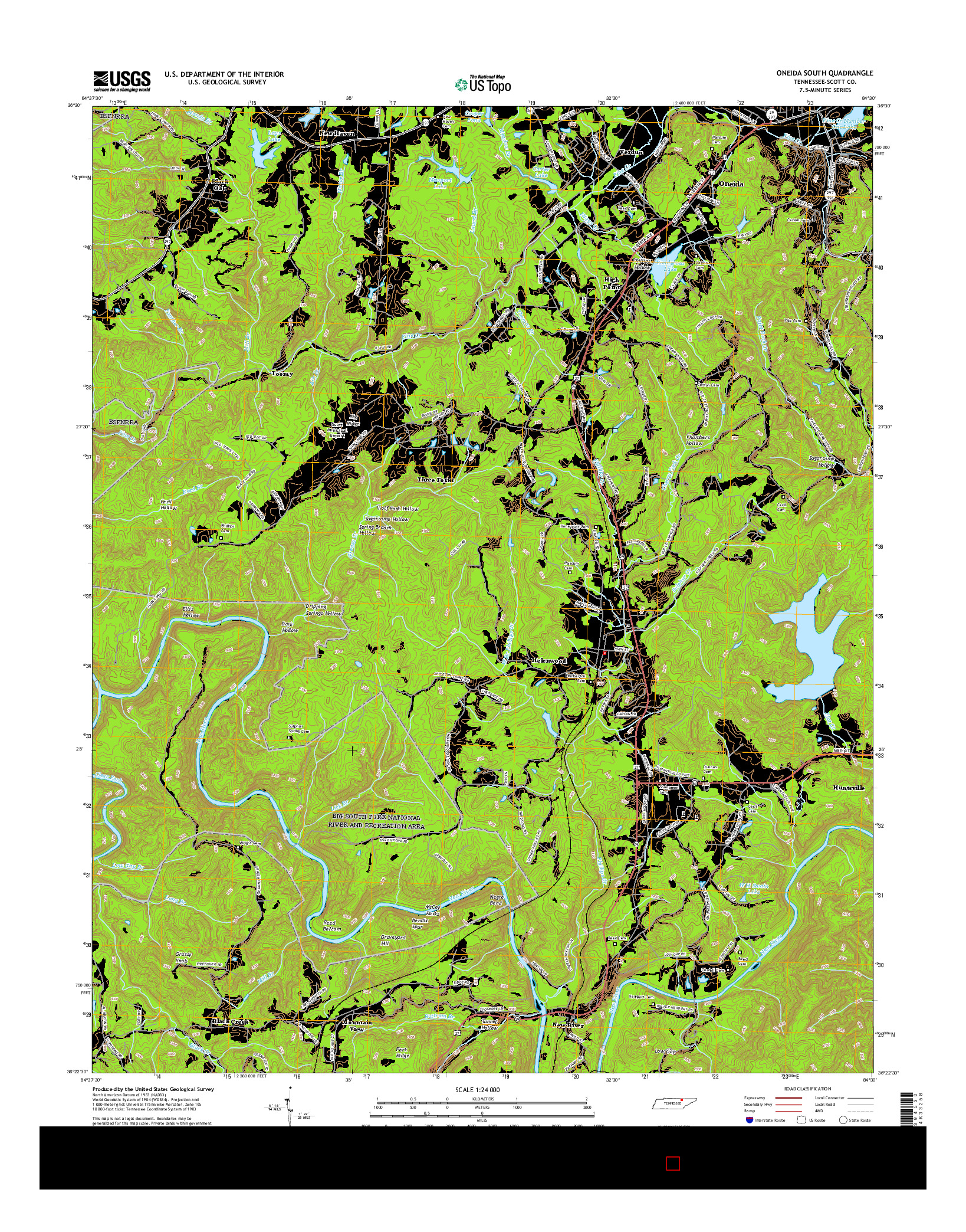 USGS US TOPO 7.5-MINUTE MAP FOR ONEIDA SOUTH, TN 2016
