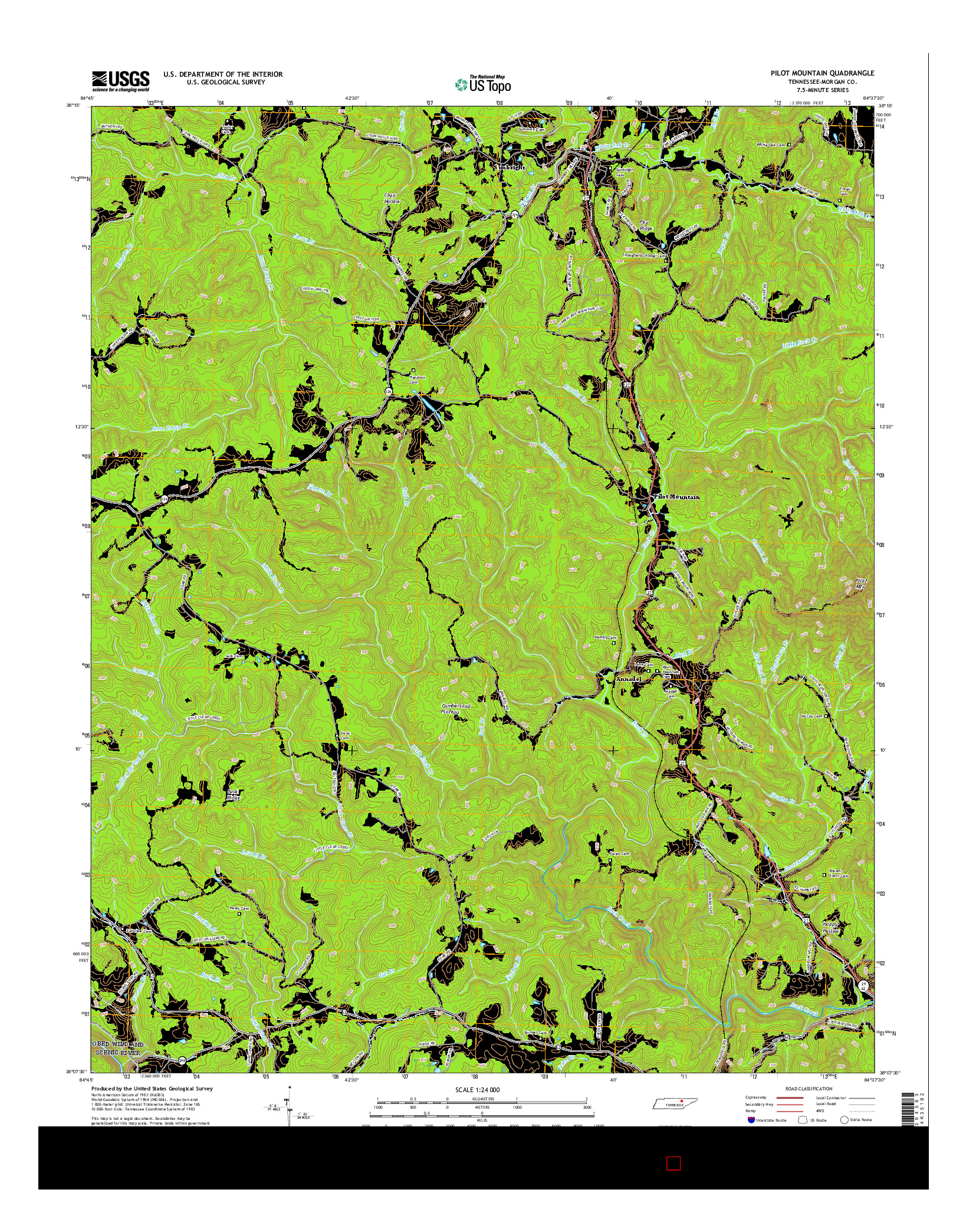 USGS US TOPO 7.5-MINUTE MAP FOR PILOT MOUNTAIN, TN 2016