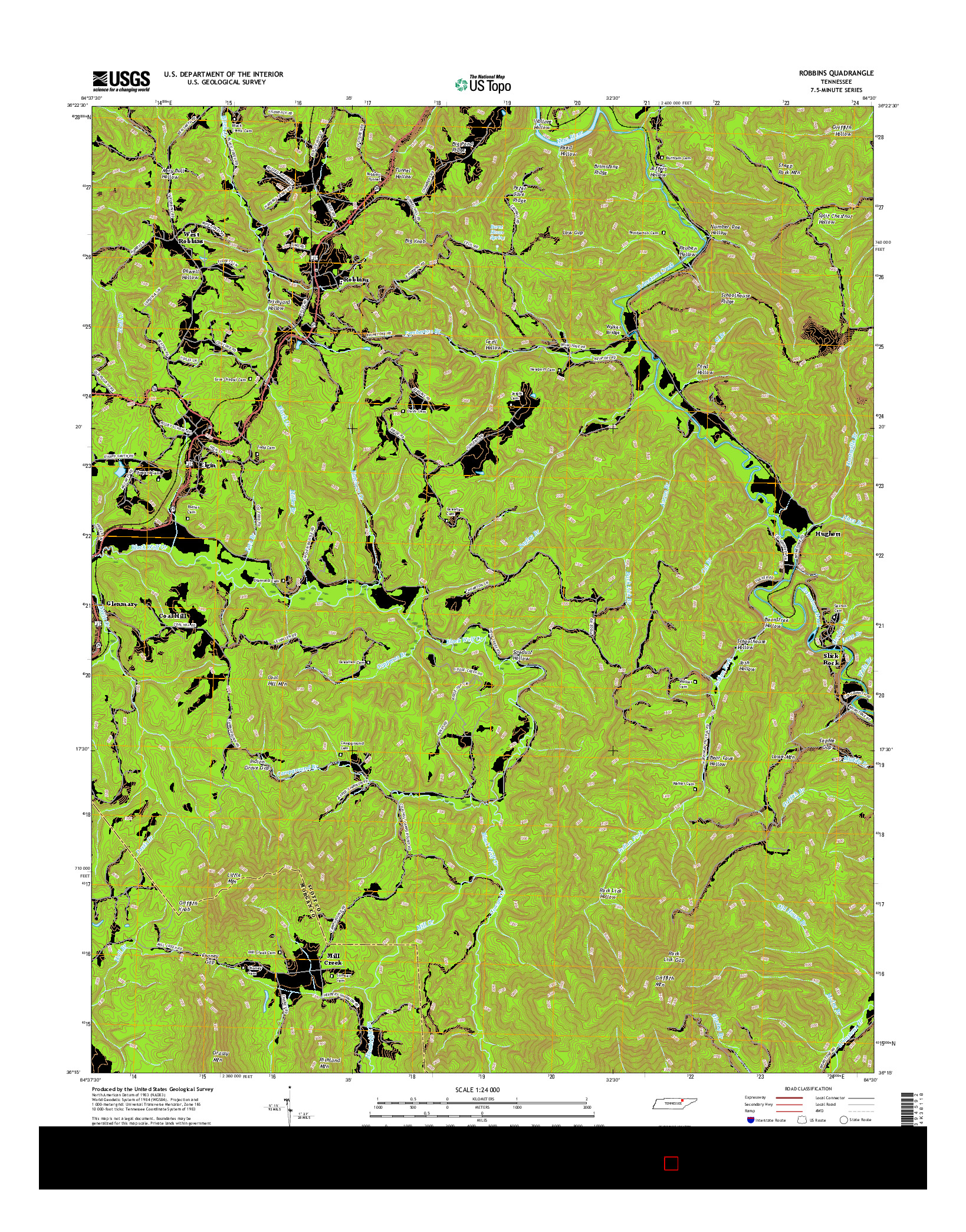 USGS US TOPO 7.5-MINUTE MAP FOR ROBBINS, TN 2016