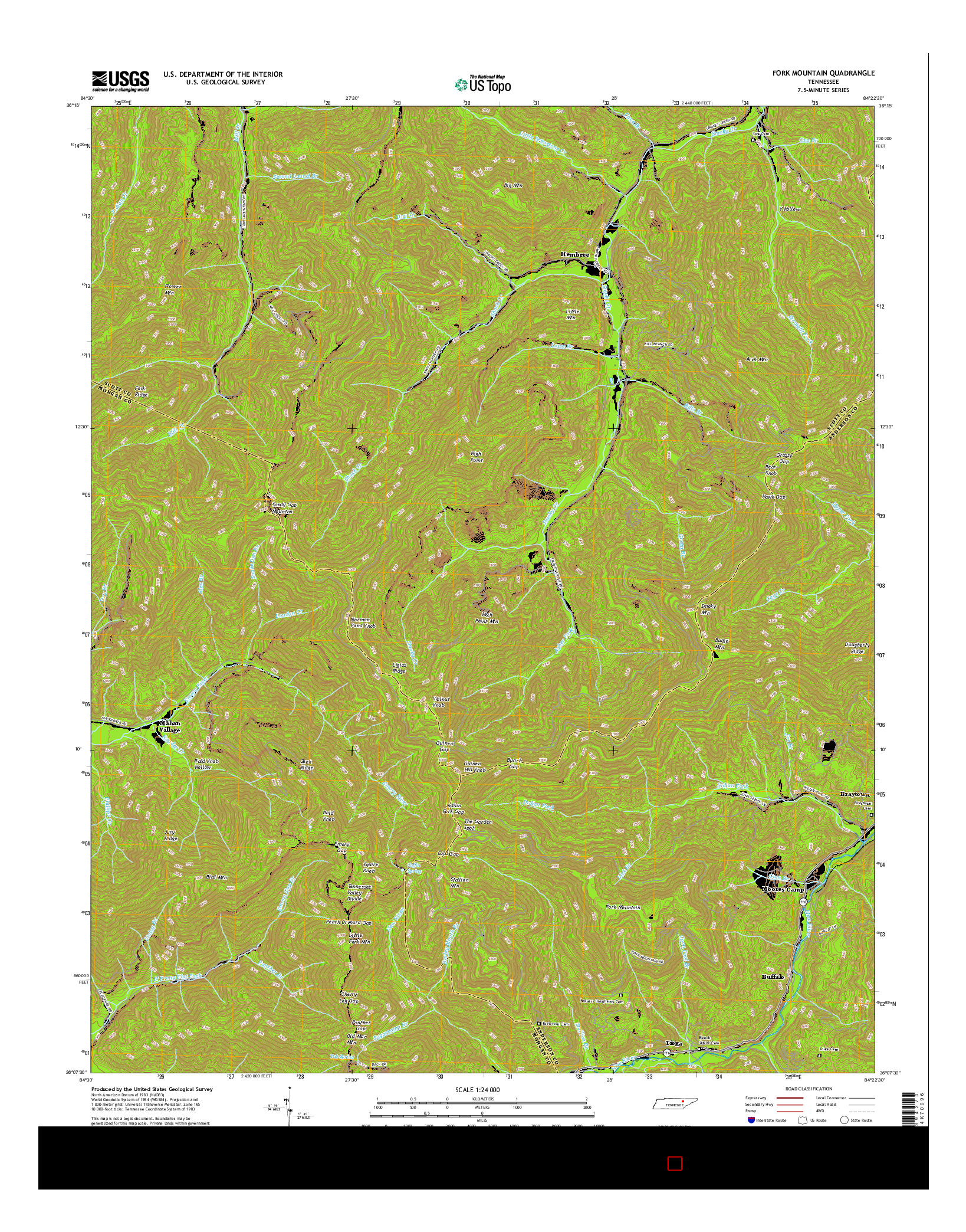 USGS US TOPO 7.5-MINUTE MAP FOR FORK MOUNTAIN, TN 2016