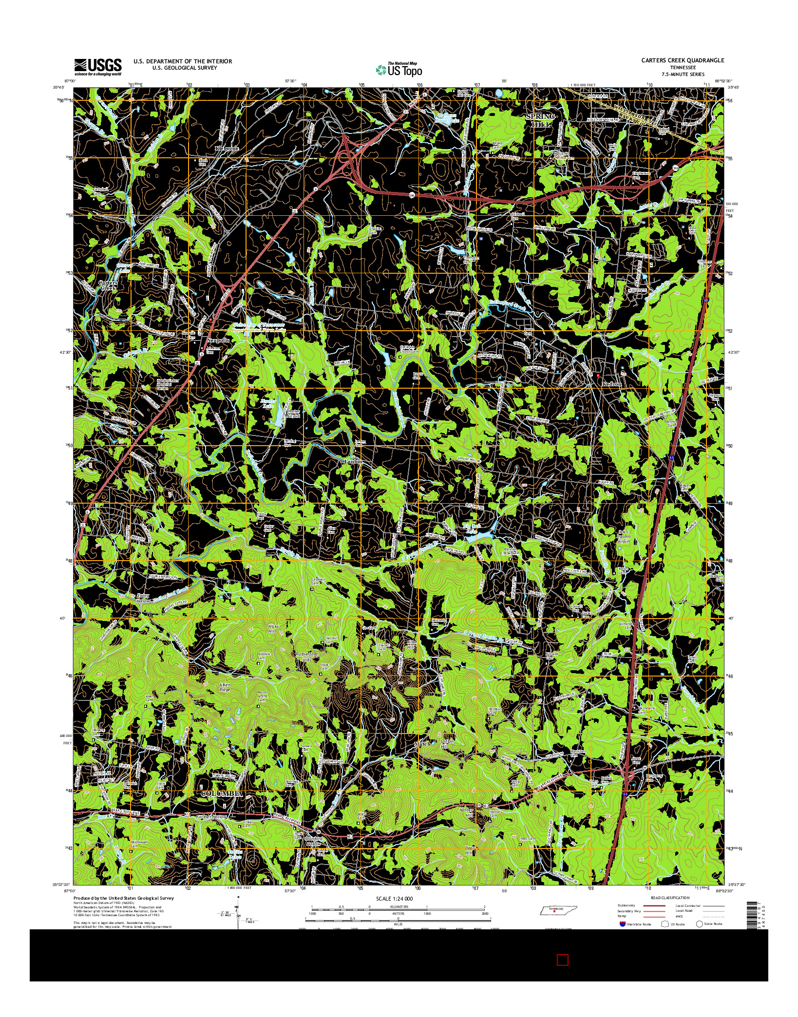 USGS US TOPO 7.5-MINUTE MAP FOR CARTERS CREEK, TN 2016