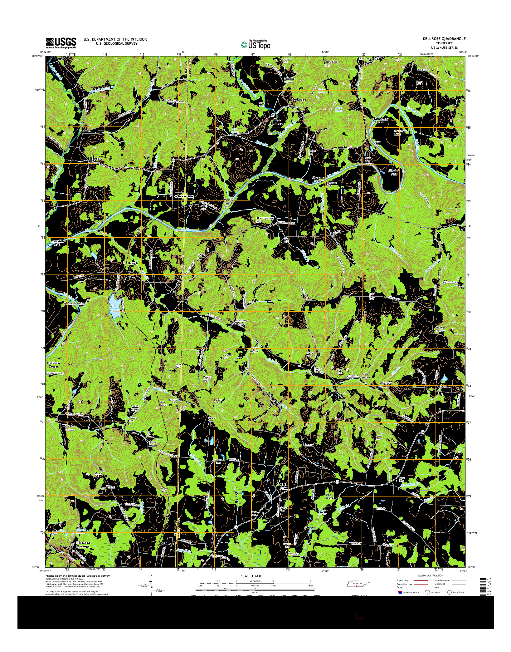 USGS US TOPO 7.5-MINUTE MAP FOR DELLROSE, TN 2016