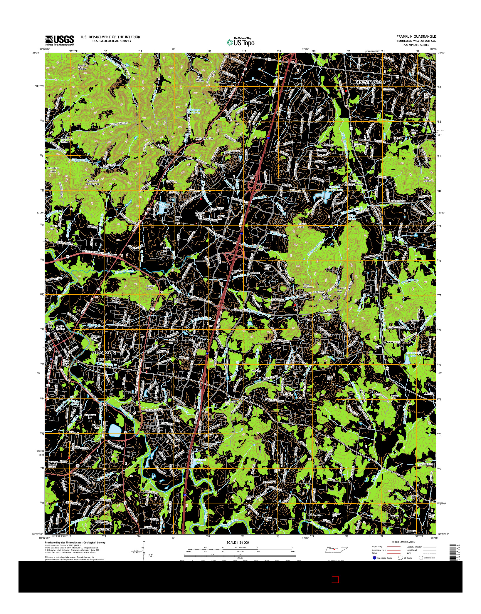 USGS US TOPO 7.5-MINUTE MAP FOR FRANKLIN, TN 2016