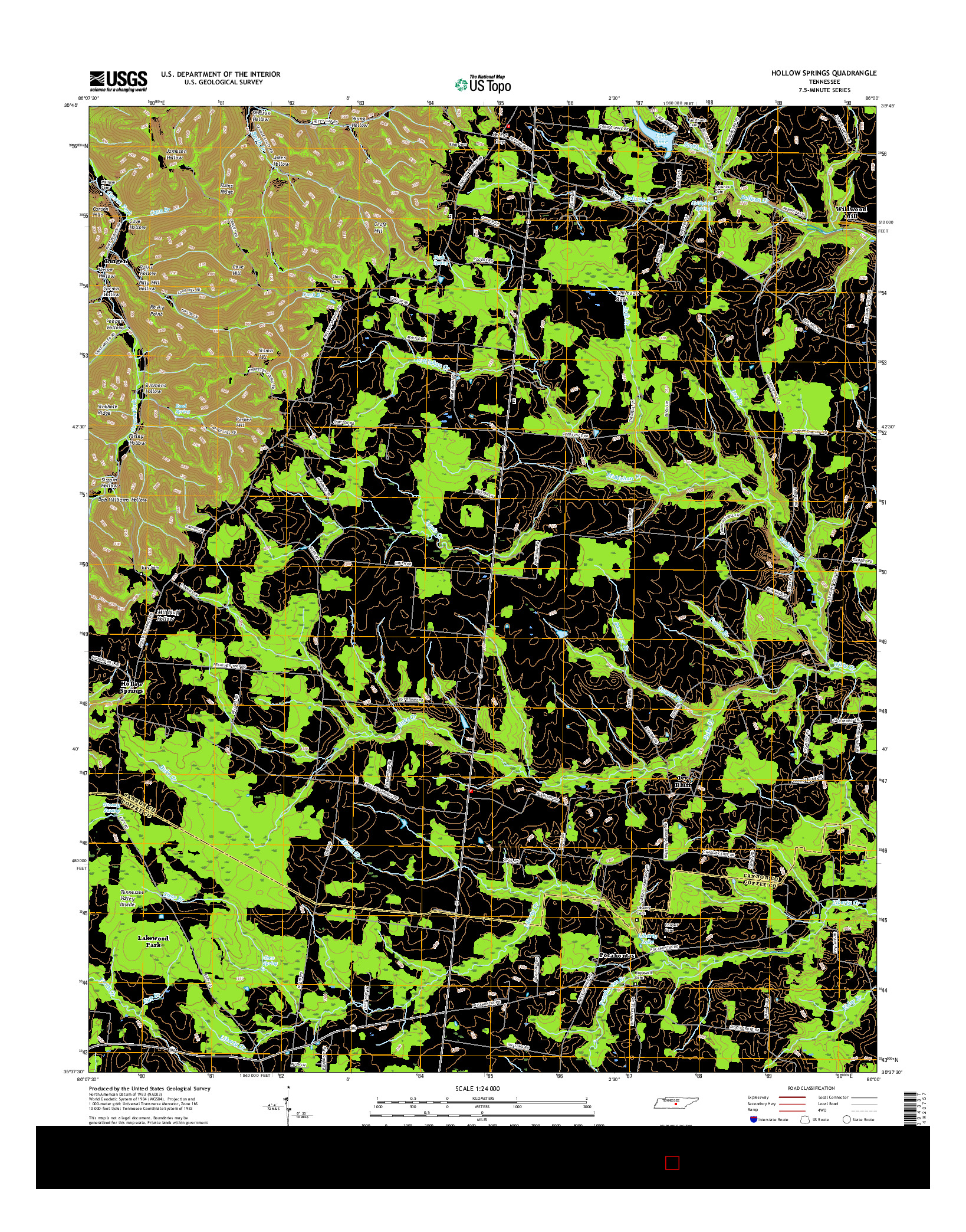 USGS US TOPO 7.5-MINUTE MAP FOR HOLLOW SPRINGS, TN 2016