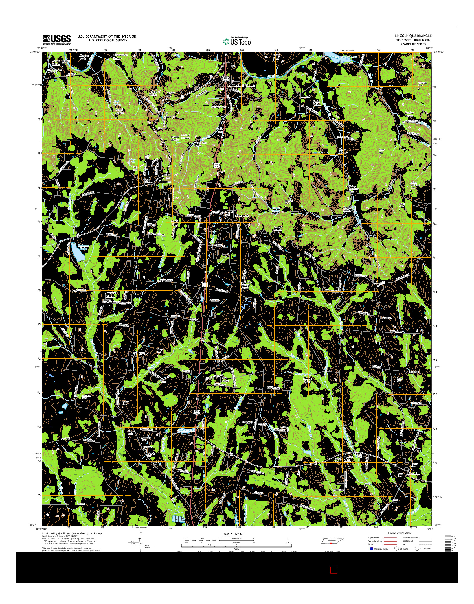 USGS US TOPO 7.5-MINUTE MAP FOR LINCOLN, TN 2016