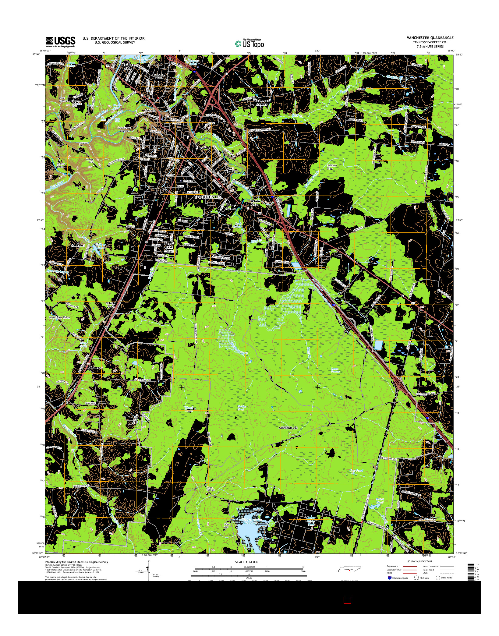 USGS US TOPO 7.5-MINUTE MAP FOR MANCHESTER, TN 2016