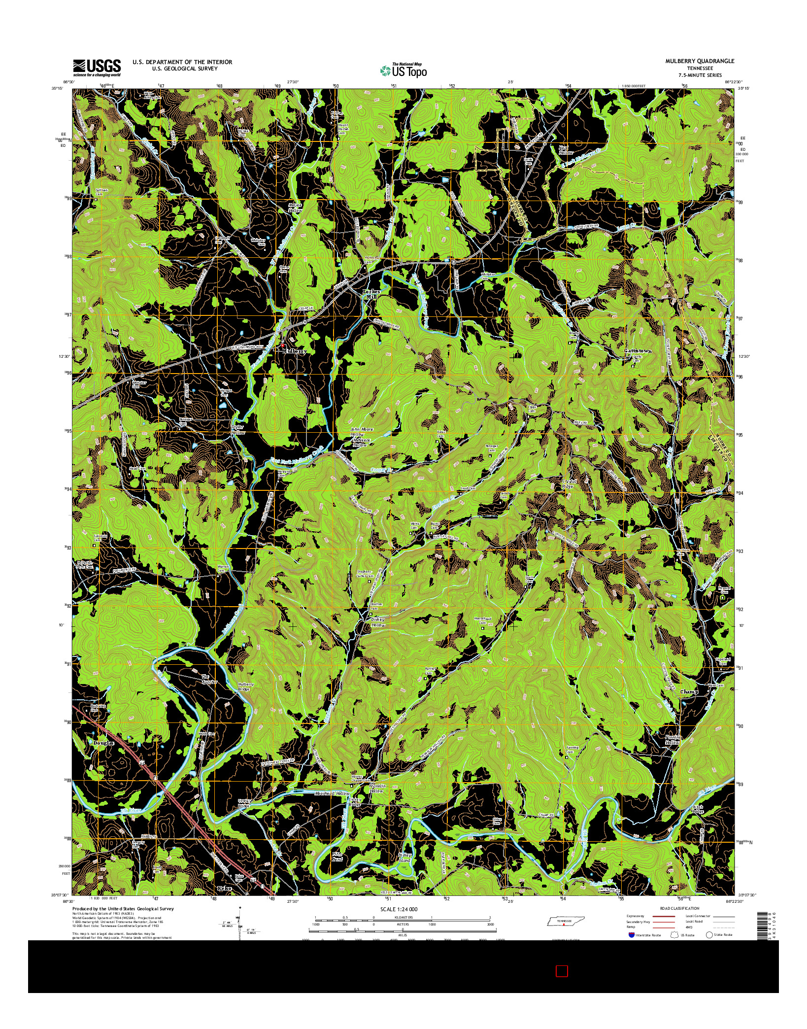 USGS US TOPO 7.5-MINUTE MAP FOR MULBERRY, TN 2016