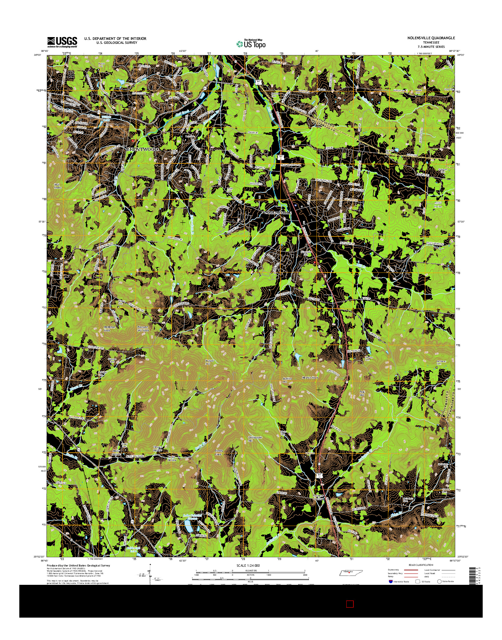 USGS US TOPO 7.5-MINUTE MAP FOR NOLENSVILLE, TN 2016