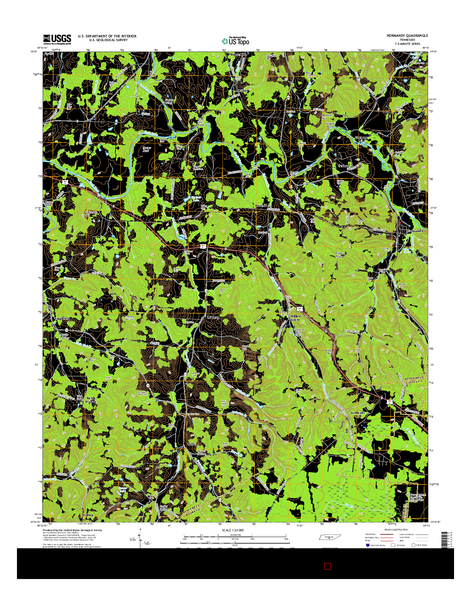 USGS US TOPO 7.5-MINUTE MAP FOR NORMANDY, TN 2016