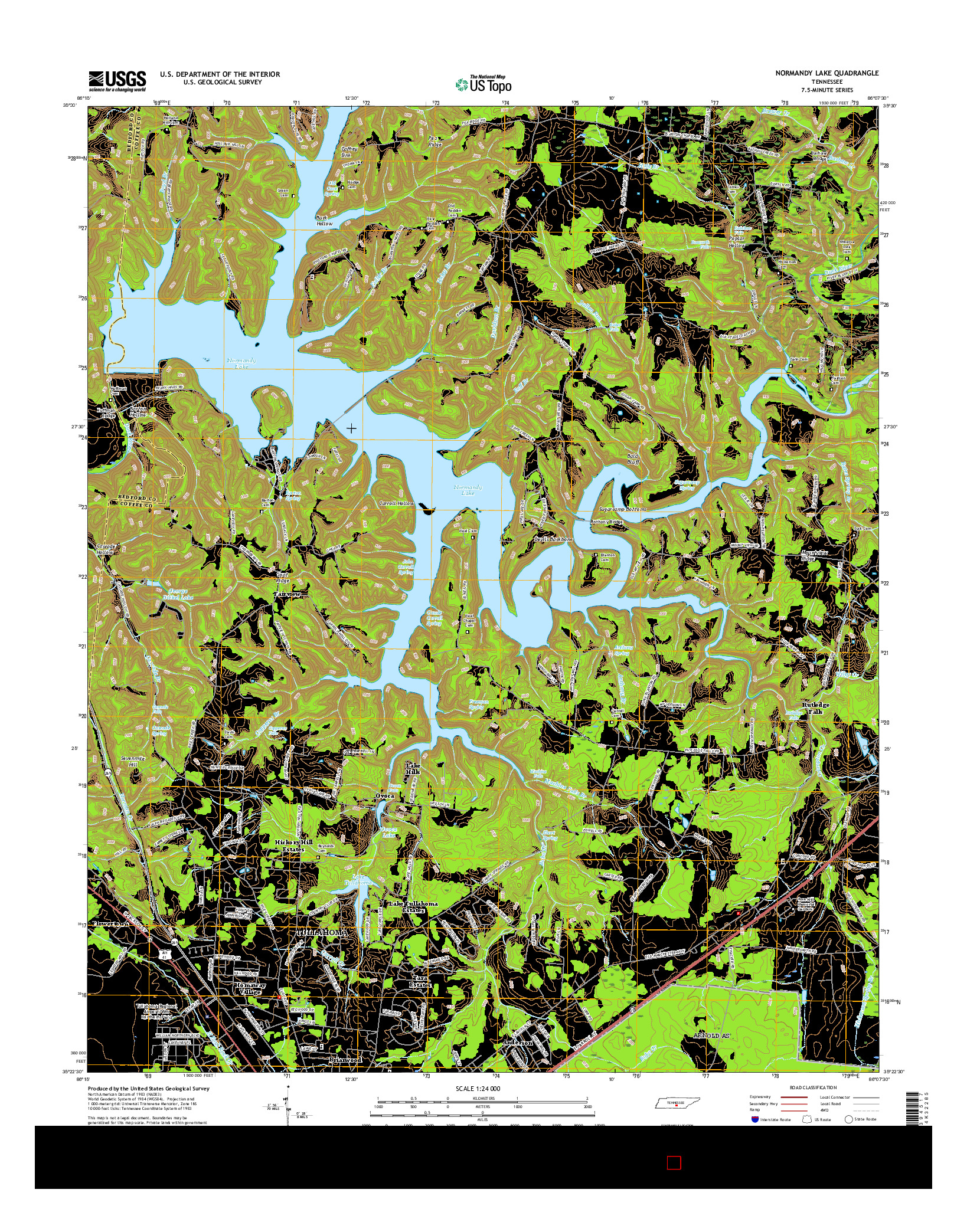 USGS US TOPO 7.5-MINUTE MAP FOR NORMANDY LAKE, TN 2016