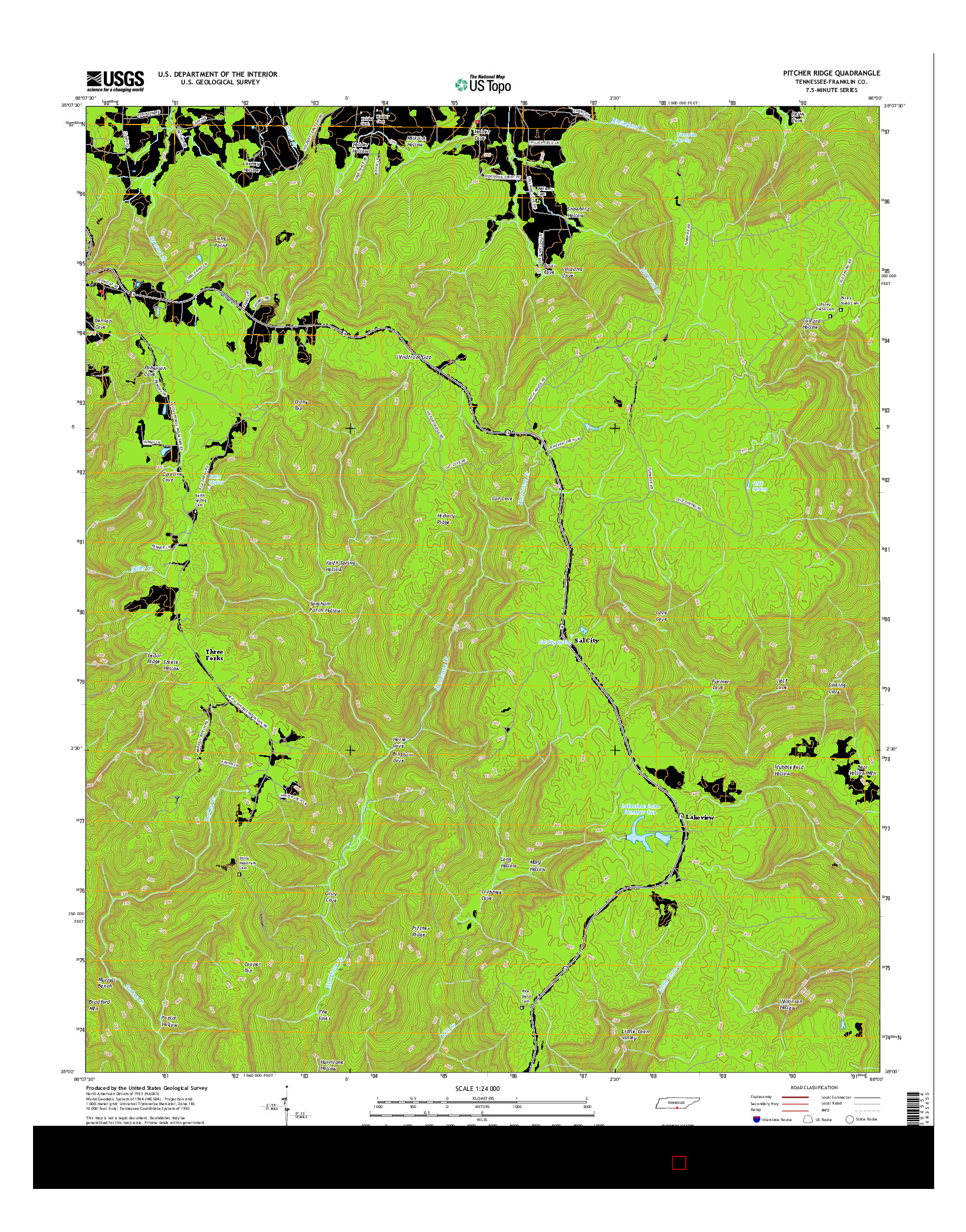 USGS US TOPO 7.5-MINUTE MAP FOR PITCHER RIDGE, TN 2016