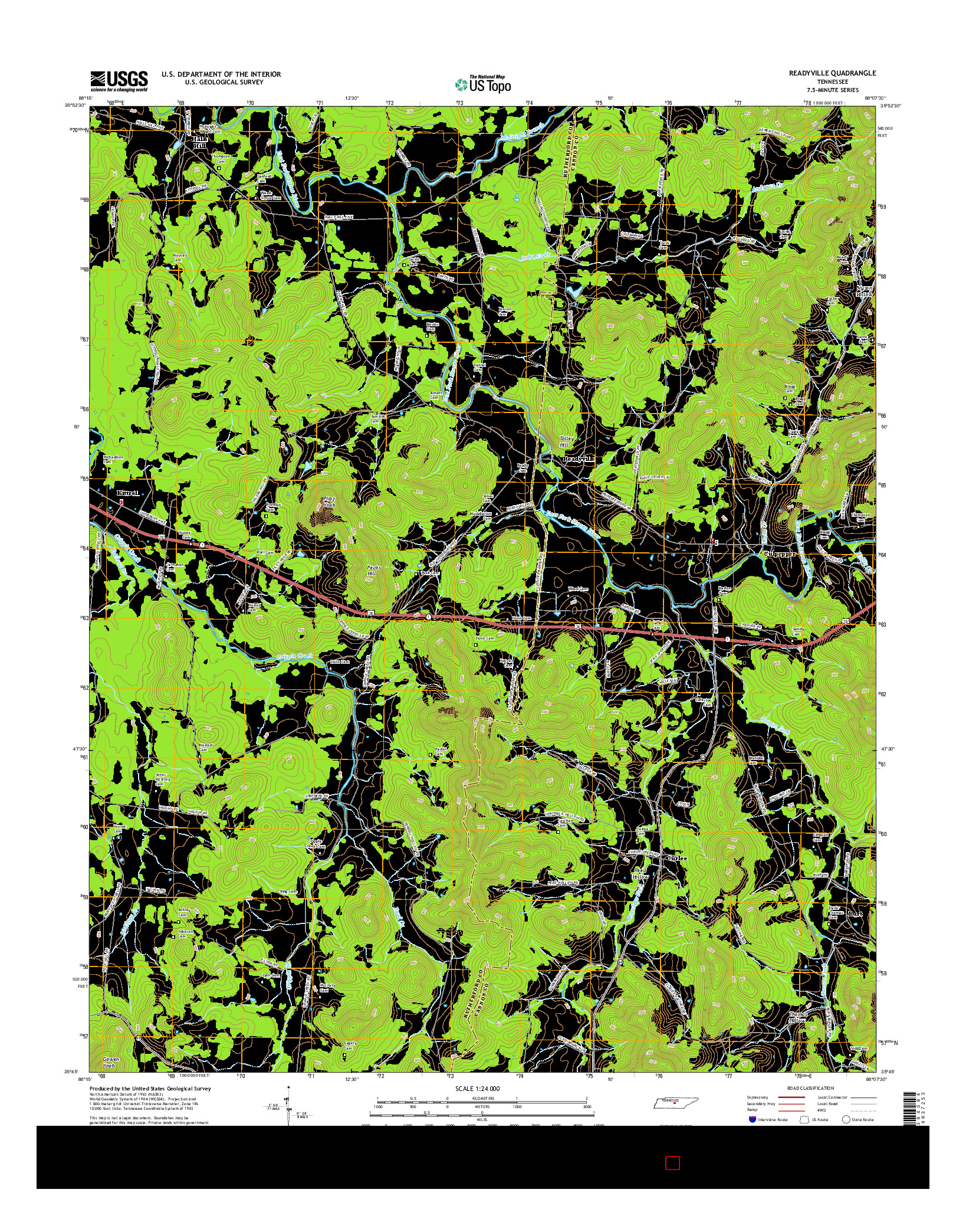 USGS US TOPO 7.5-MINUTE MAP FOR READYVILLE, TN 2016