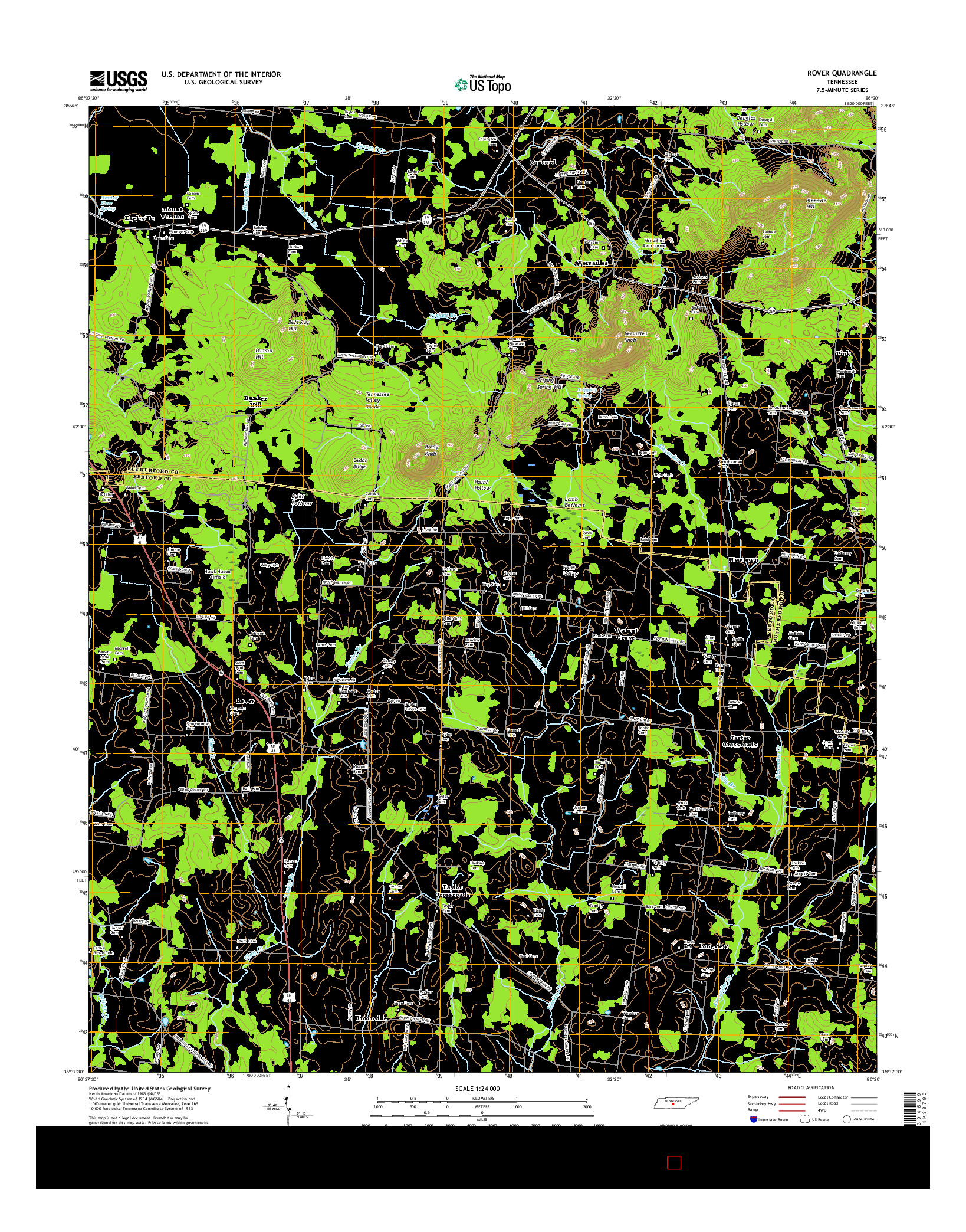 USGS US TOPO 7.5-MINUTE MAP FOR ROVER, TN 2016