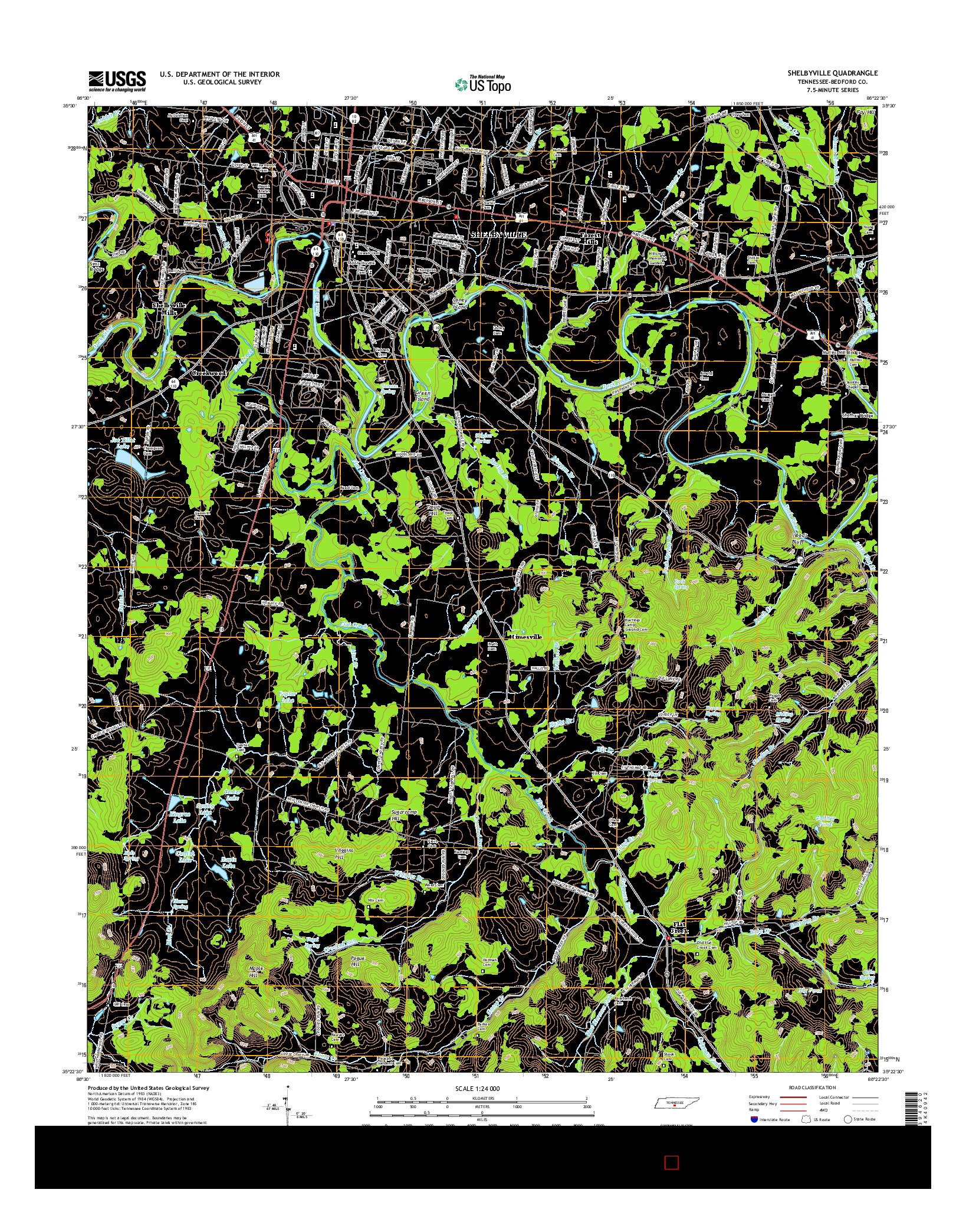 USGS US TOPO 7.5-MINUTE MAP FOR SHELBYVILLE, TN 2016