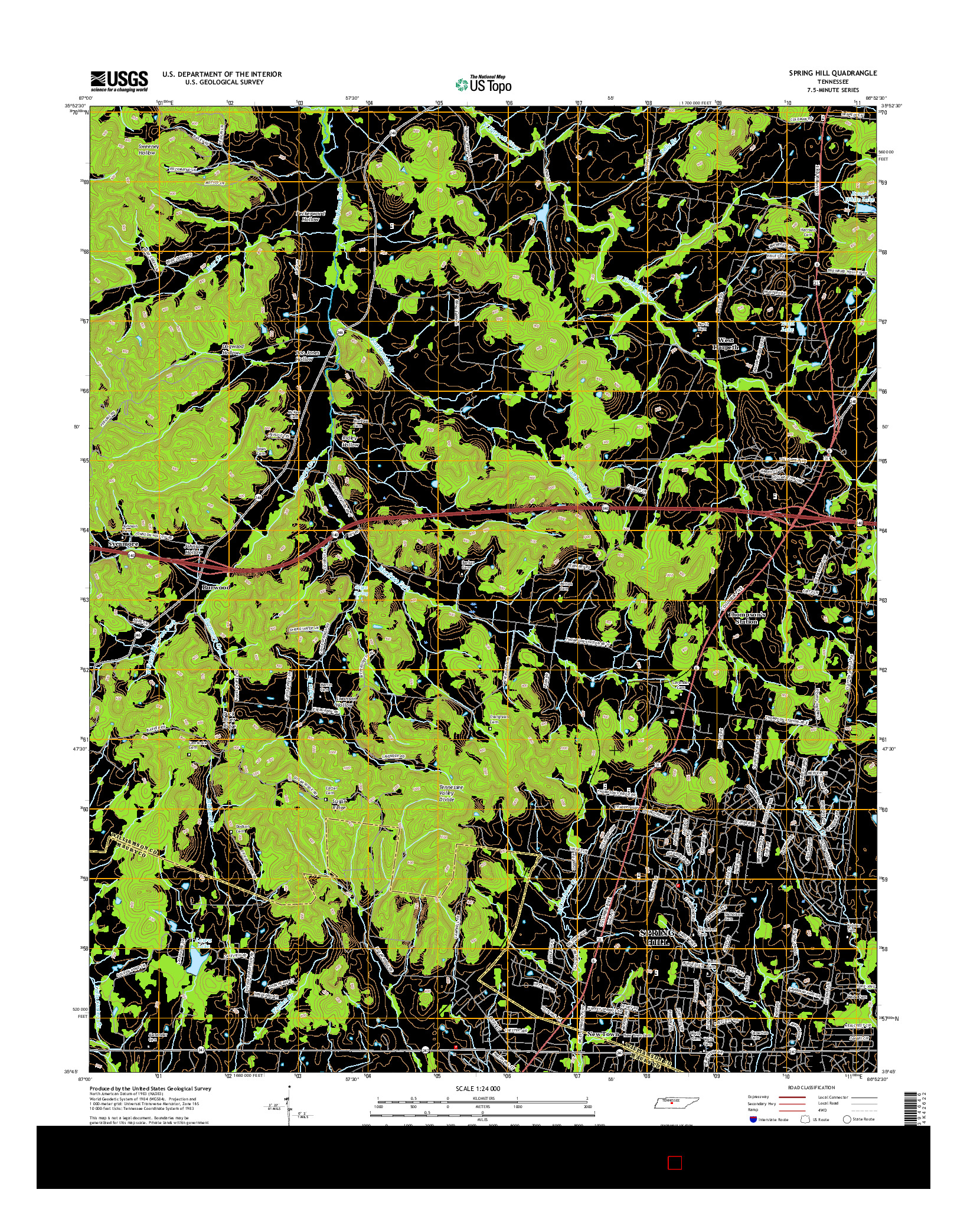 USGS US TOPO 7.5-MINUTE MAP FOR SPRING HILL, TN 2016