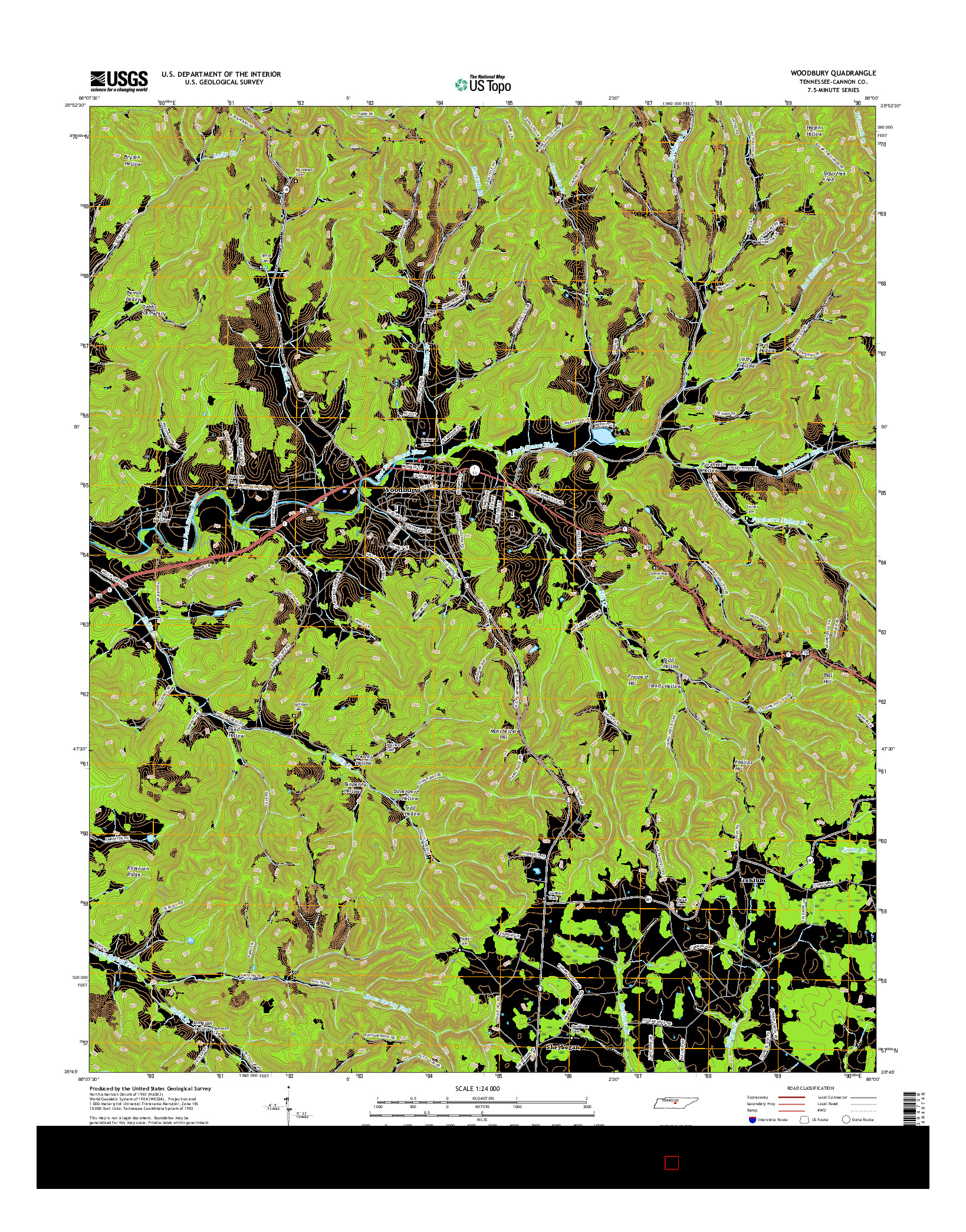 USGS US TOPO 7.5-MINUTE MAP FOR WOODBURY, TN 2016