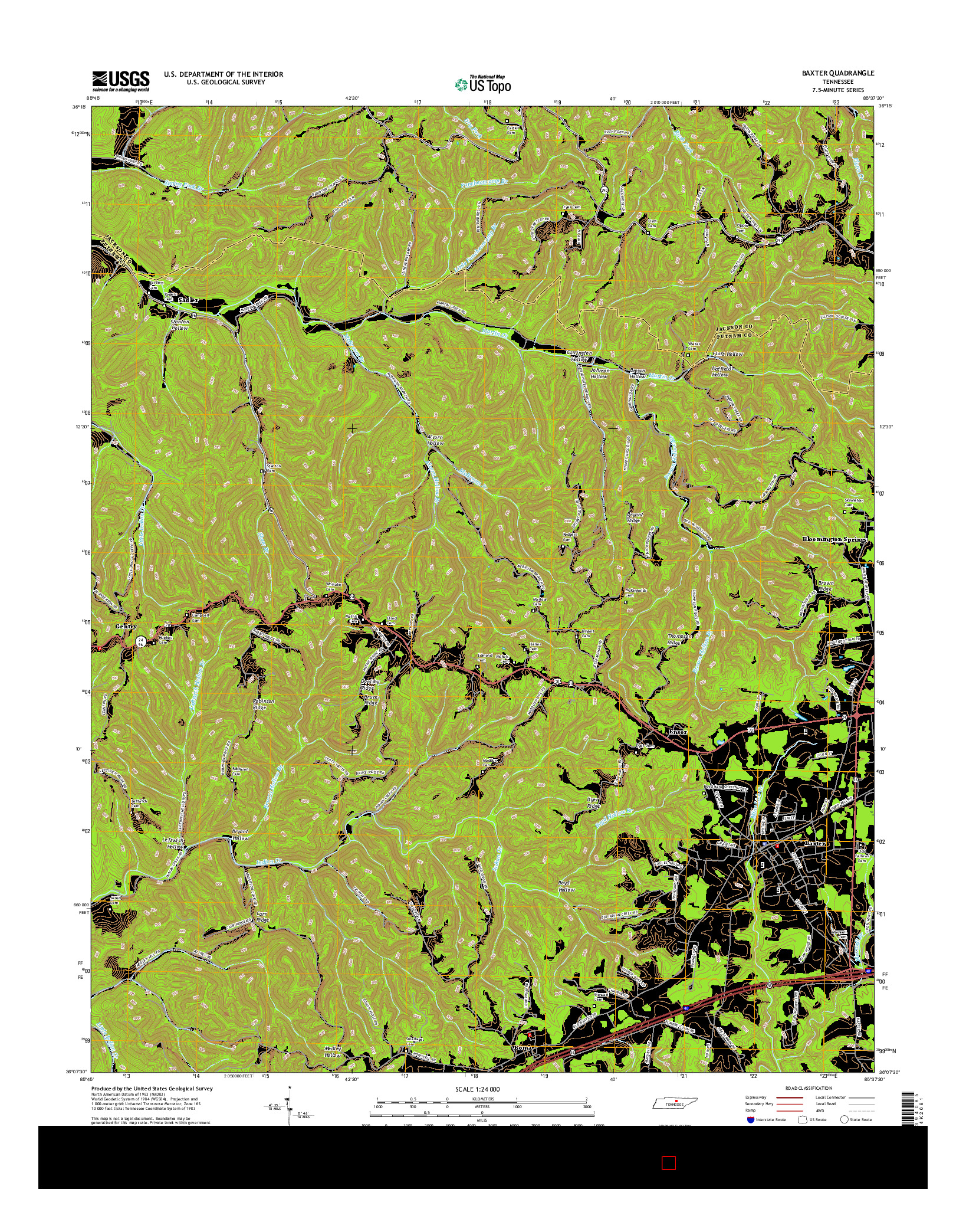 USGS US TOPO 7.5-MINUTE MAP FOR BAXTER, TN 2016