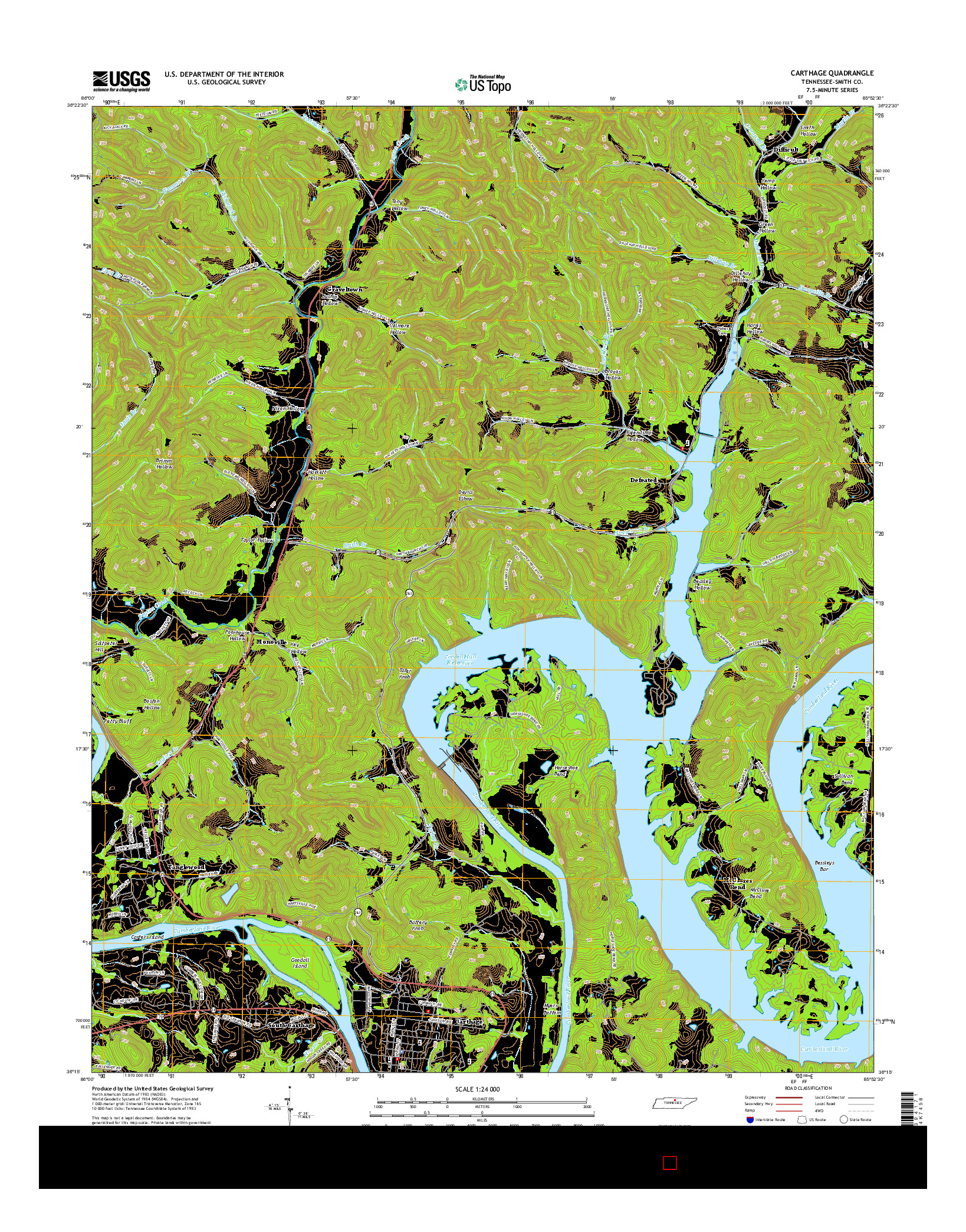 USGS US TOPO 7.5-MINUTE MAP FOR CARTHAGE, TN 2016