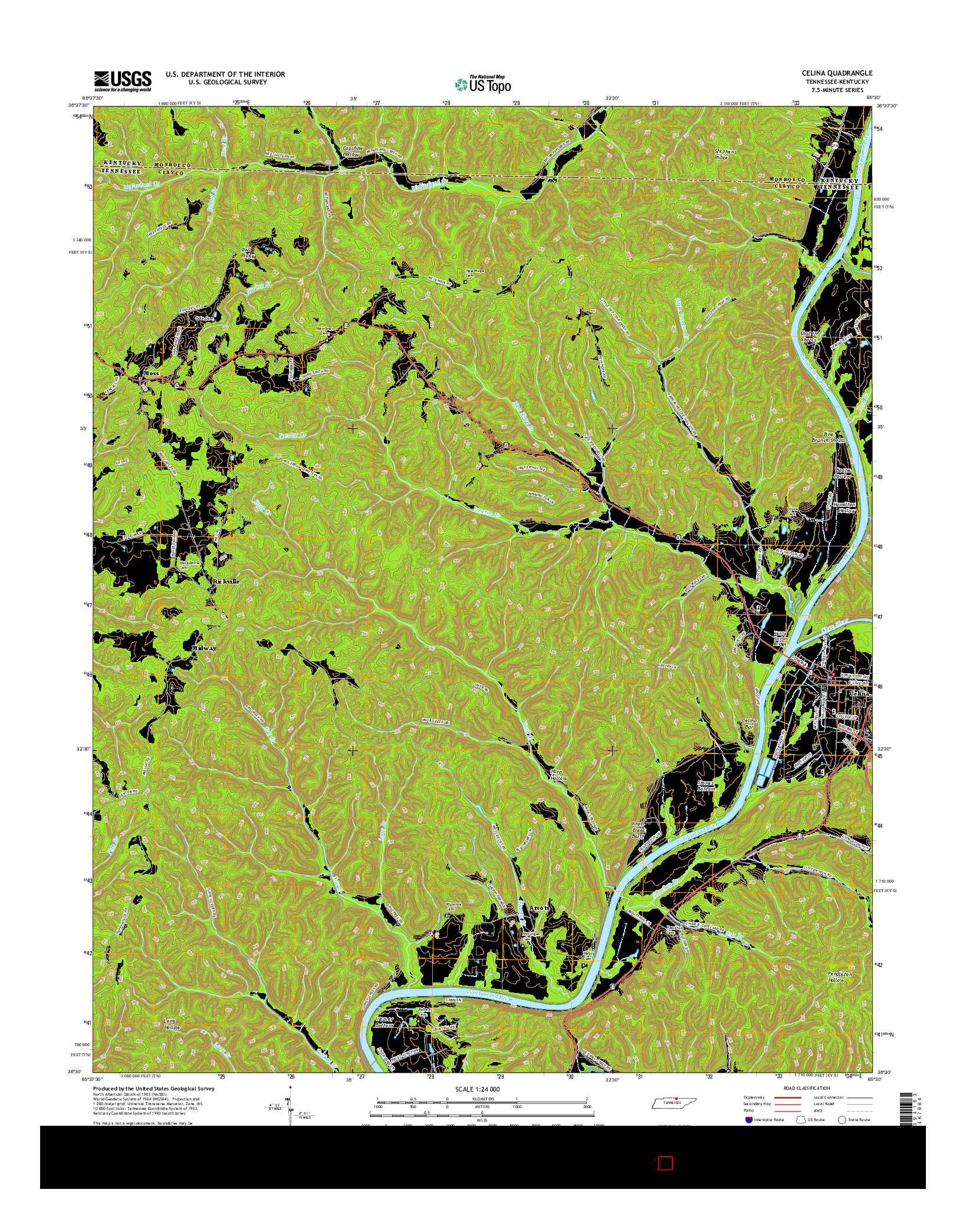 USGS US TOPO 7.5-MINUTE MAP FOR CELINA, TN-KY 2016