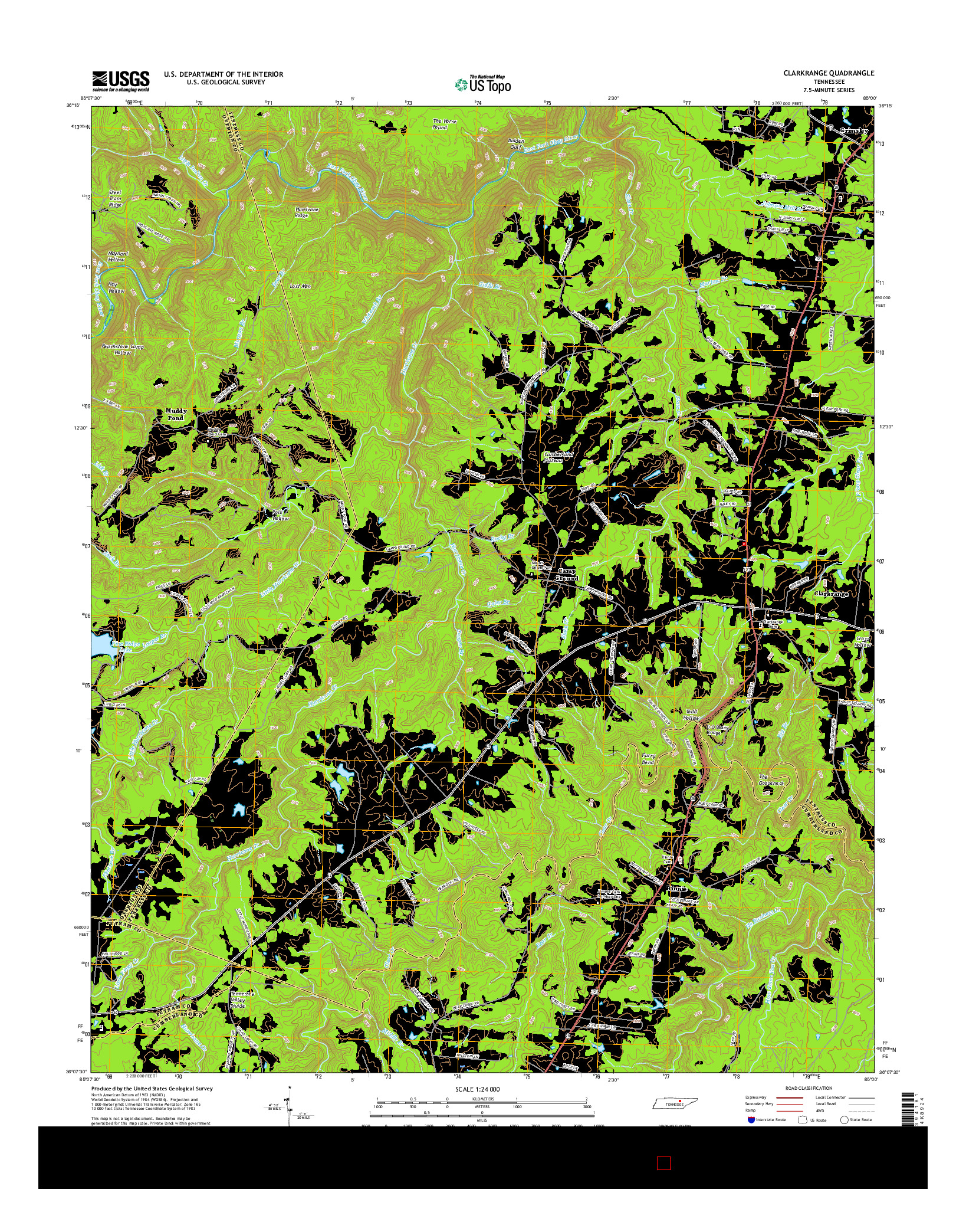 USGS US TOPO 7.5-MINUTE MAP FOR CLARKRANGE, TN 2016