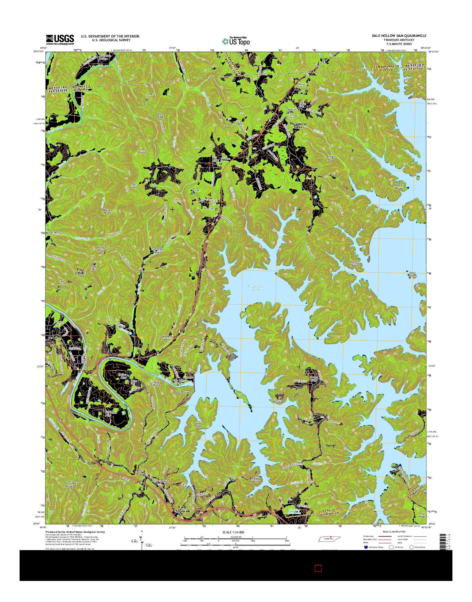 USGS US TOPO 7.5-MINUTE MAP FOR DALE HOLLOW DAM, TN-KY 2016