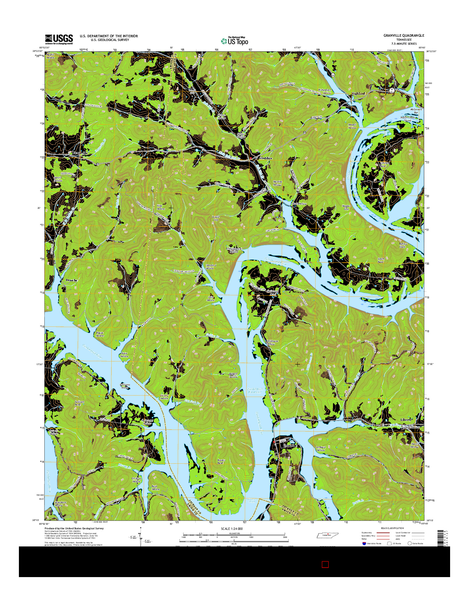 USGS US TOPO 7.5-MINUTE MAP FOR GRANVILLE, TN 2016