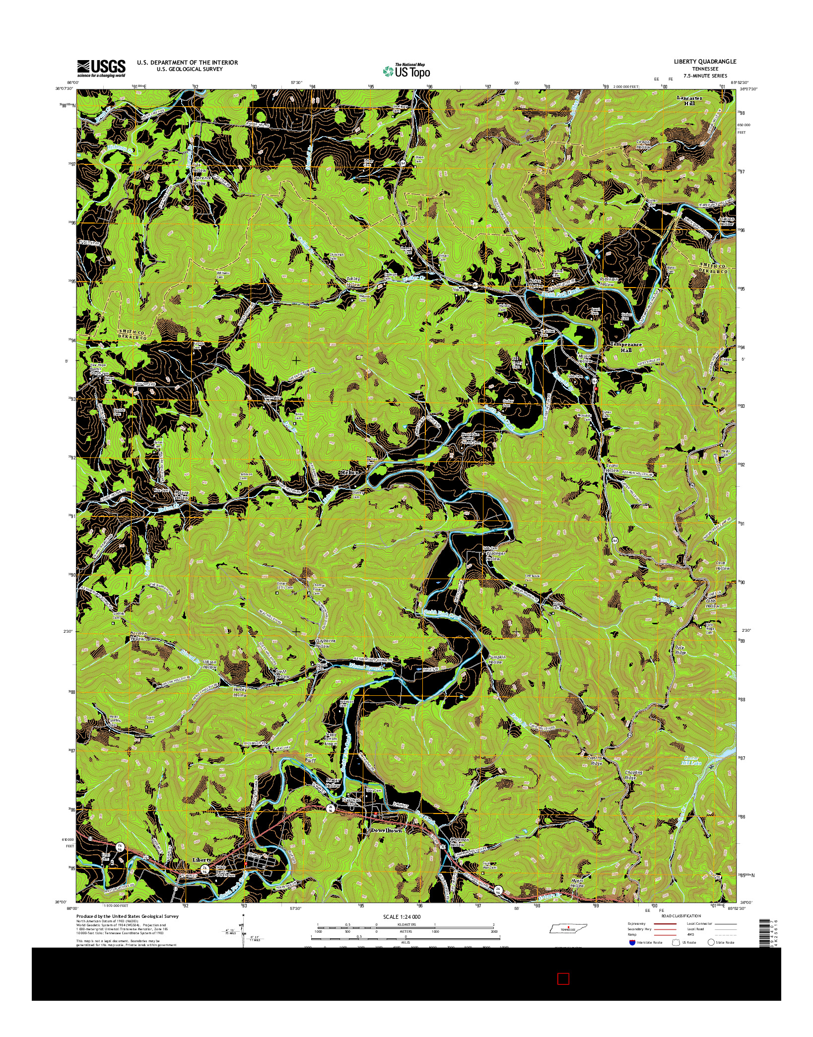 USGS US TOPO 7.5-MINUTE MAP FOR LIBERTY, TN 2016