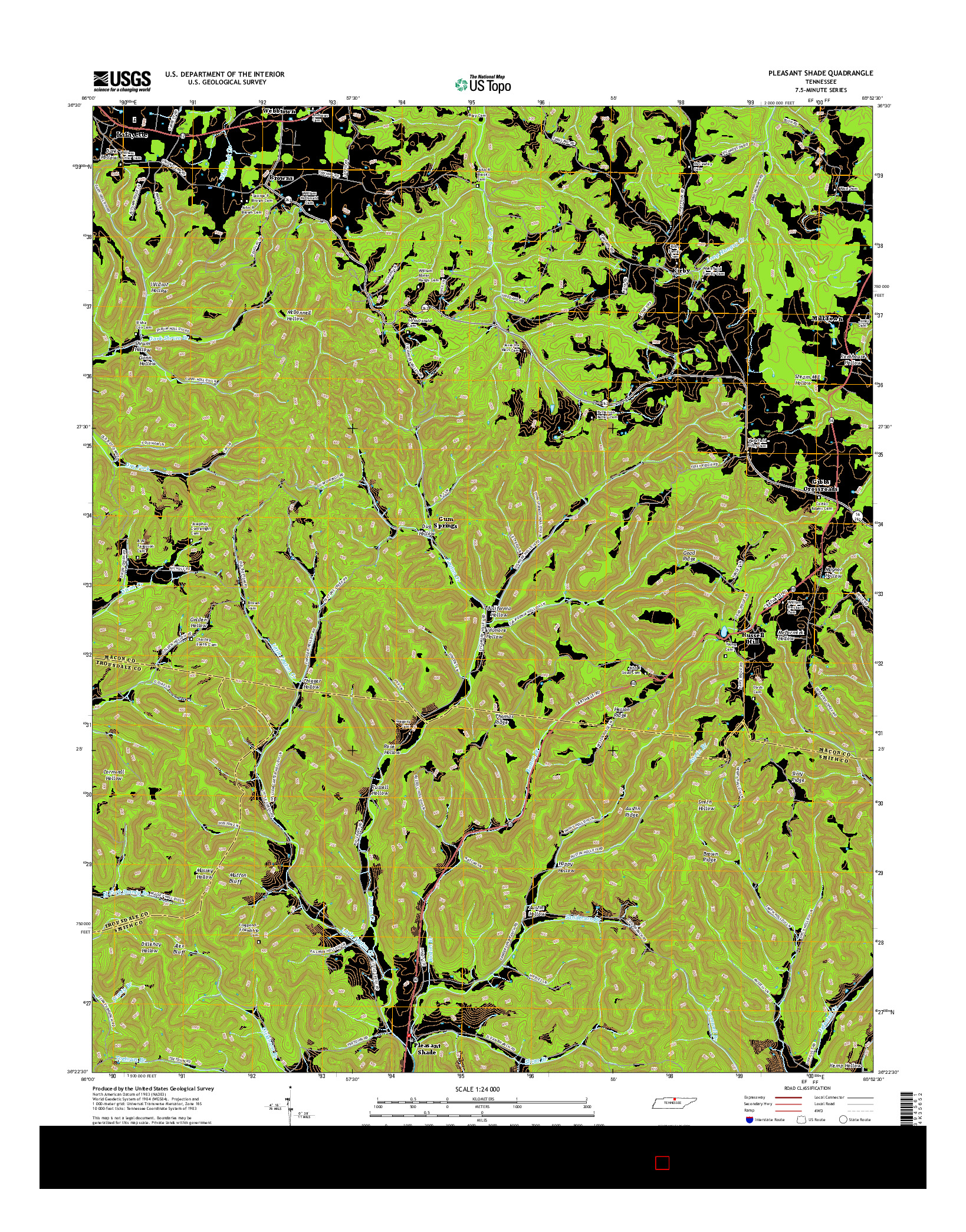 USGS US TOPO 7.5-MINUTE MAP FOR PLEASANT SHADE, TN 2016