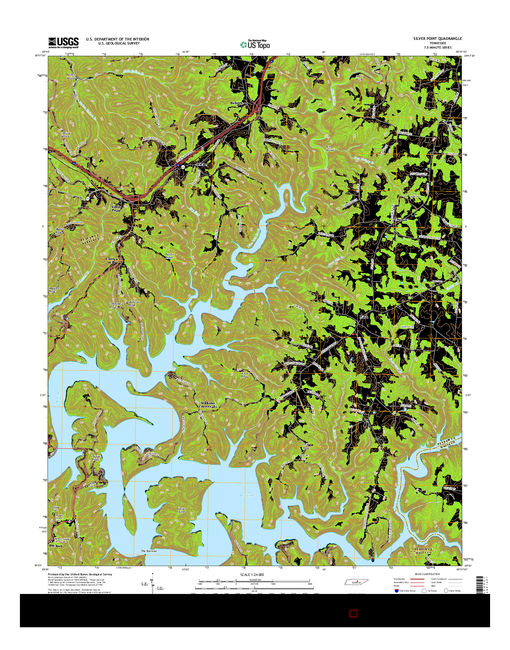 USGS US TOPO 7.5-MINUTE MAP FOR SILVER POINT, TN 2016