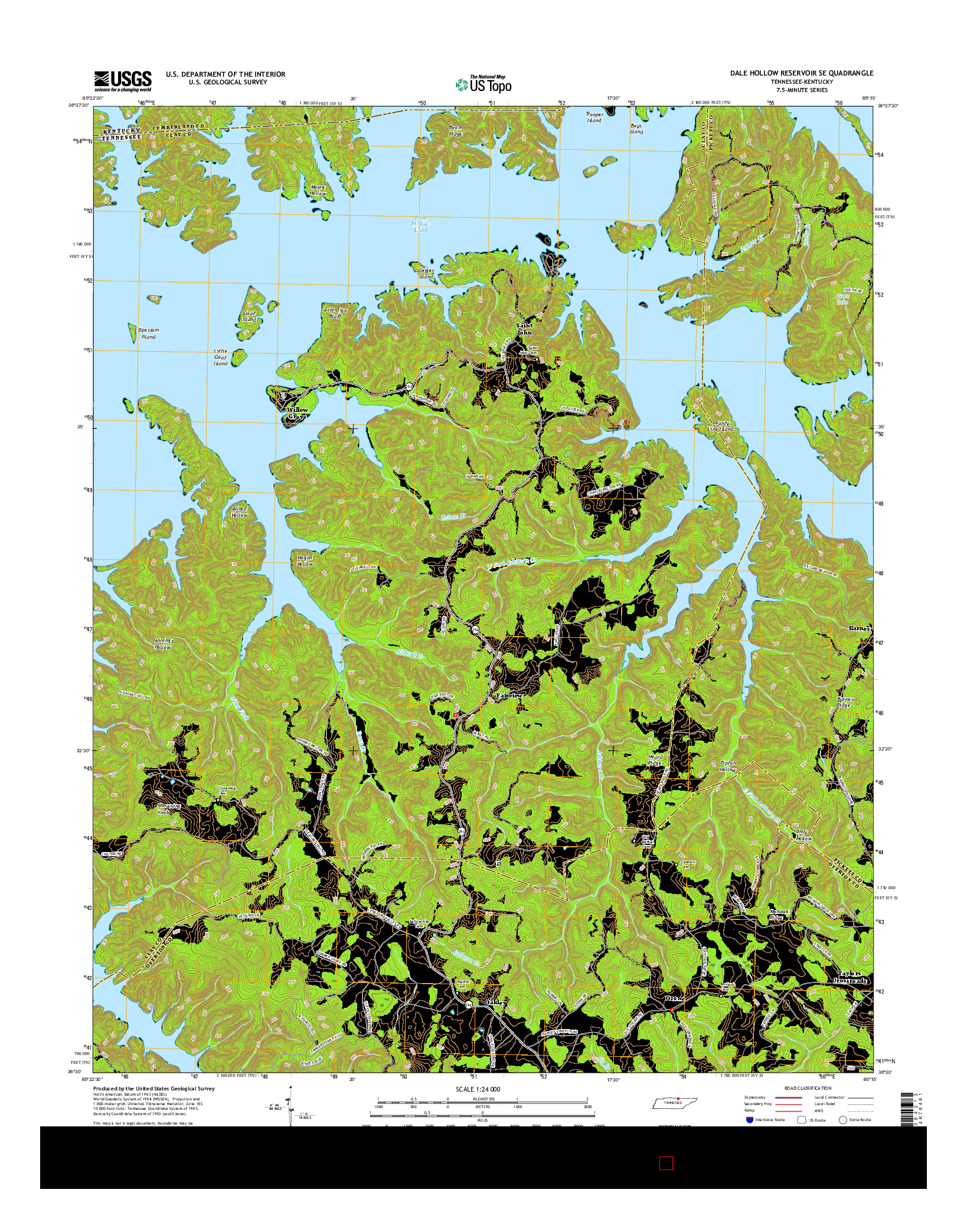 USGS US TOPO 7.5-MINUTE MAP FOR DALE HOLLOW RESERVOIR SE, TN-KY 2016