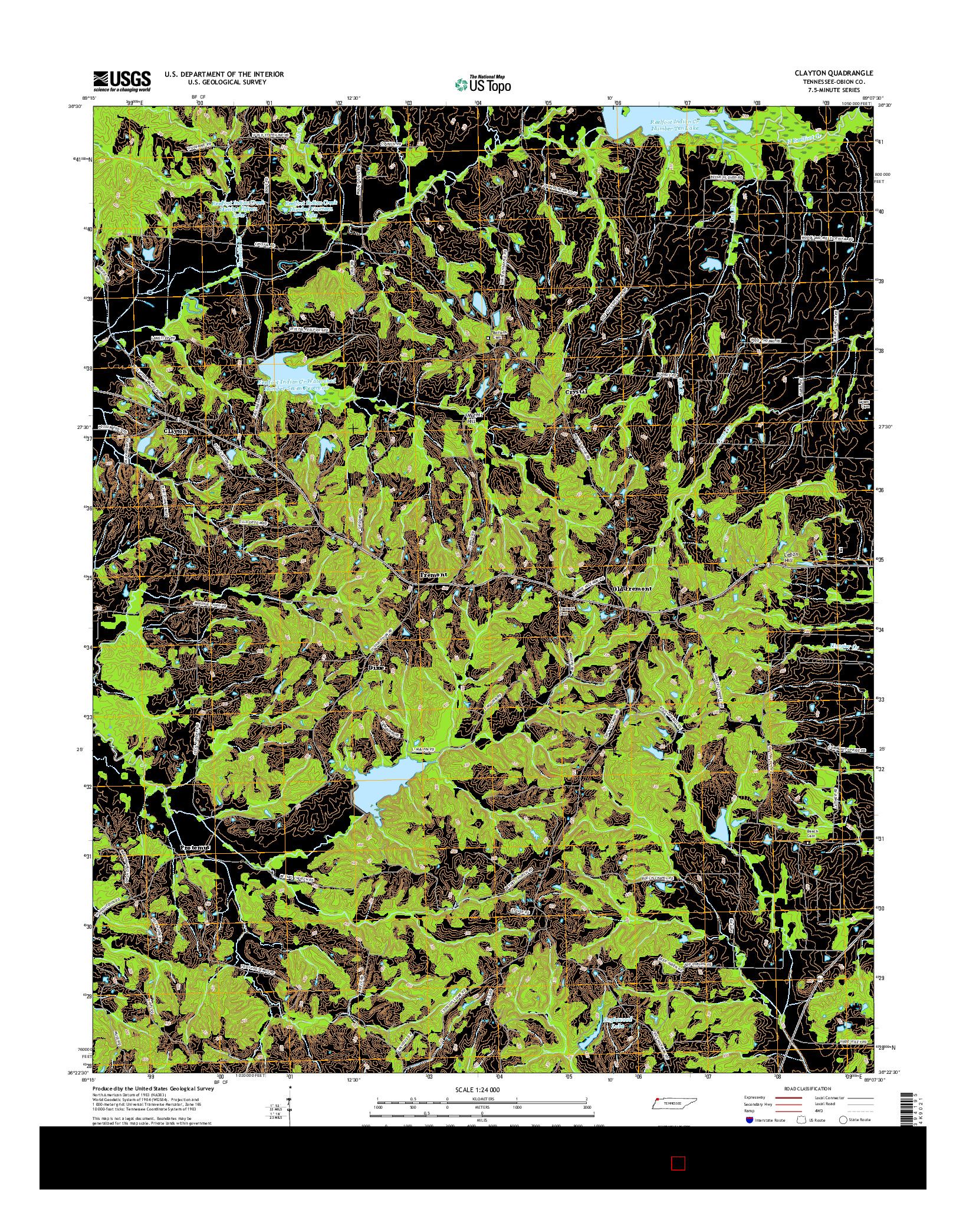 USGS US TOPO 7.5-MINUTE MAP FOR CLAYTON, TN 2016