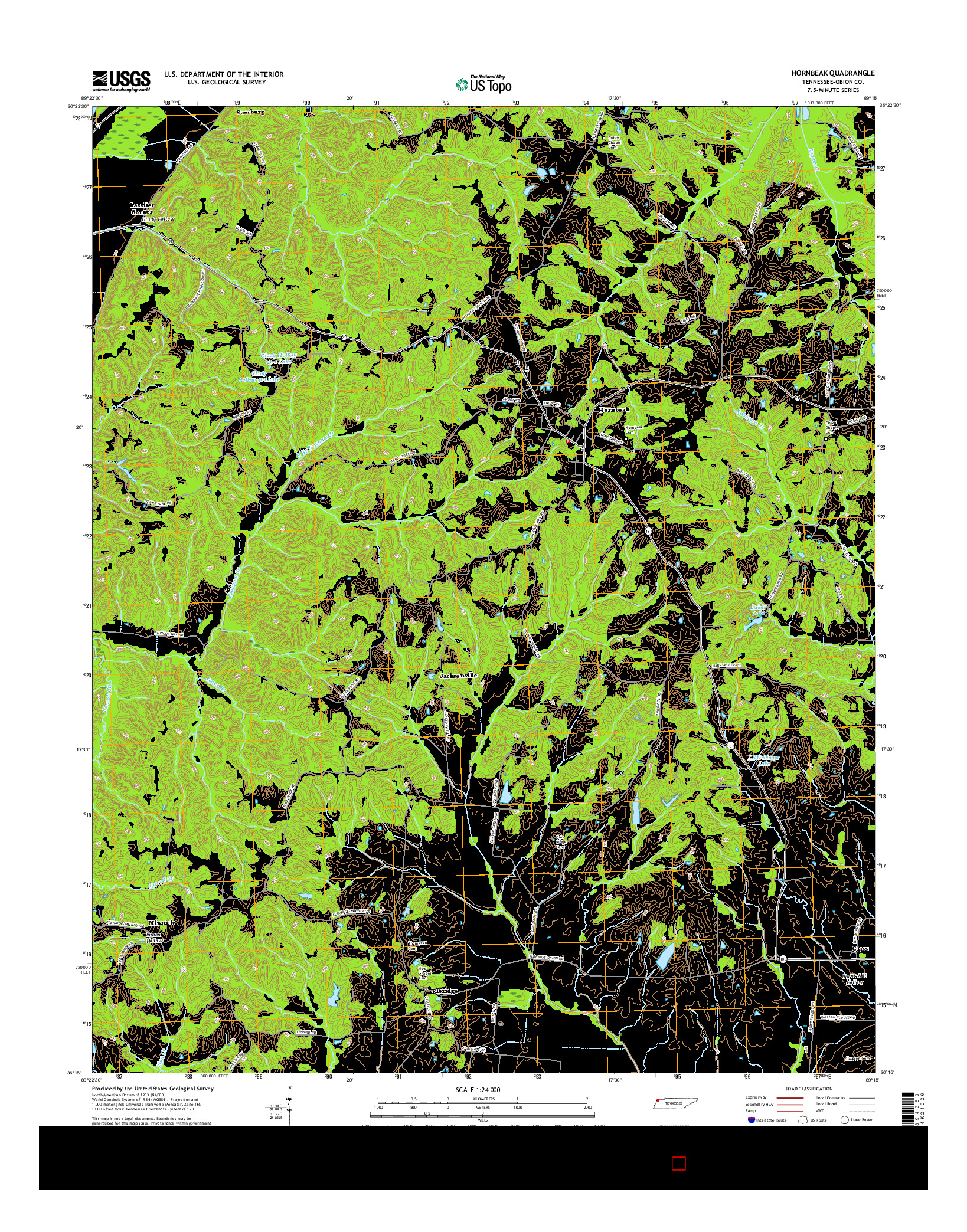 USGS US TOPO 7.5-MINUTE MAP FOR HORNBEAK, TN 2016