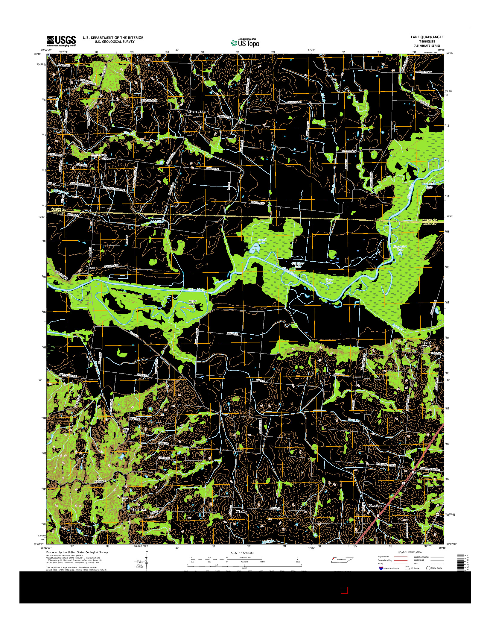 USGS US TOPO 7.5-MINUTE MAP FOR LANE, TN 2016