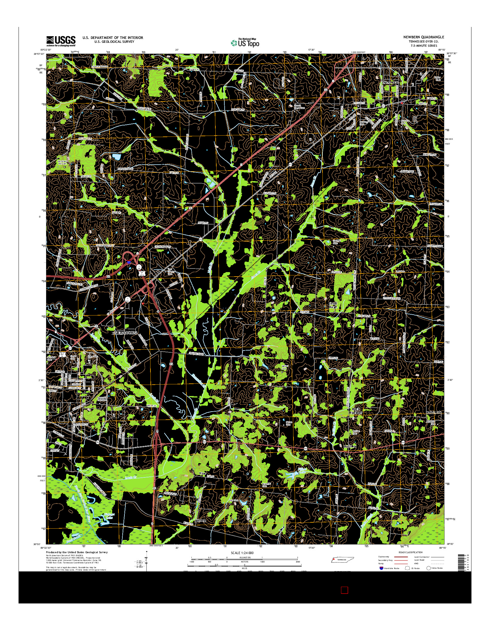 USGS US TOPO 7.5-MINUTE MAP FOR NEWBERN, TN 2016