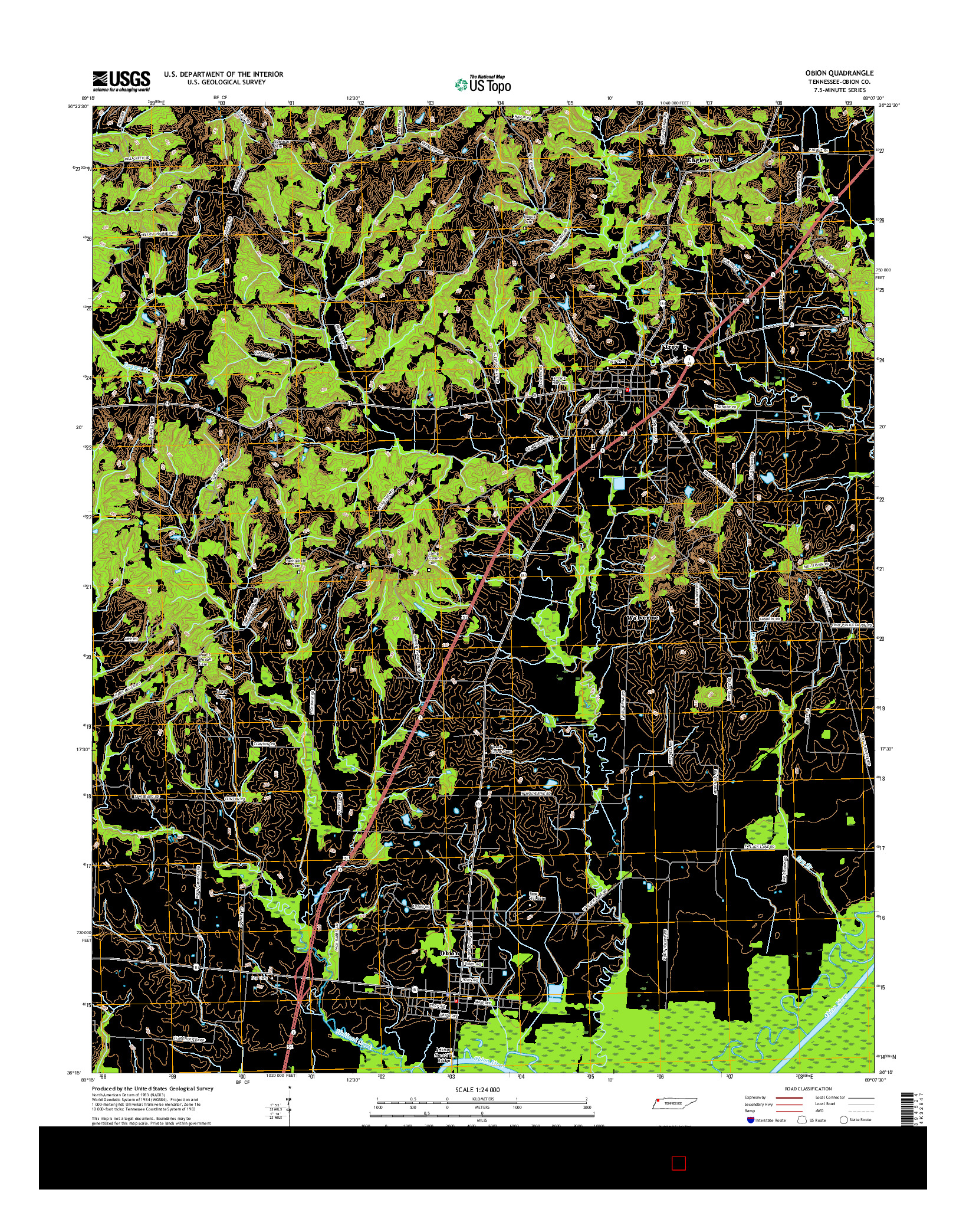 USGS US TOPO 7.5-MINUTE MAP FOR OBION, TN 2016