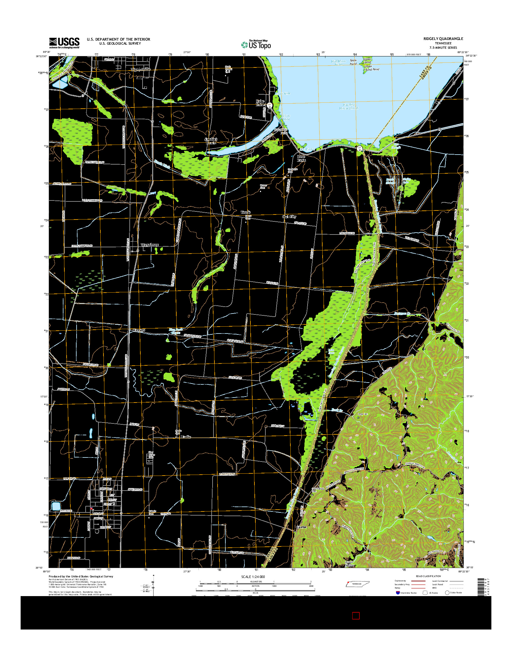 USGS US TOPO 7.5-MINUTE MAP FOR RIDGELY, TN 2016