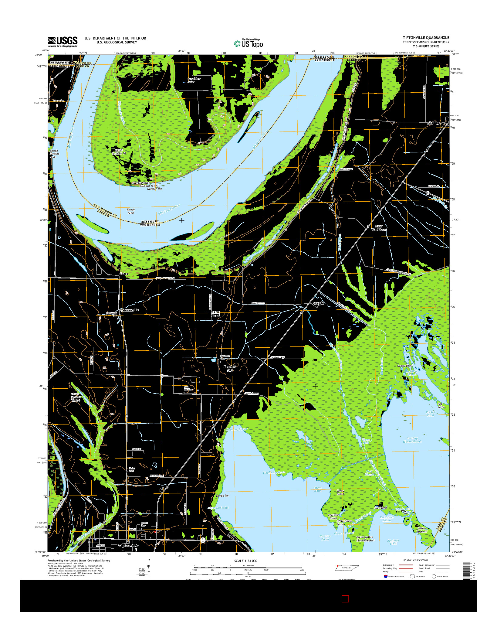 USGS US TOPO 7.5-MINUTE MAP FOR TIPTONVILLE, TN-MO-KY 2016