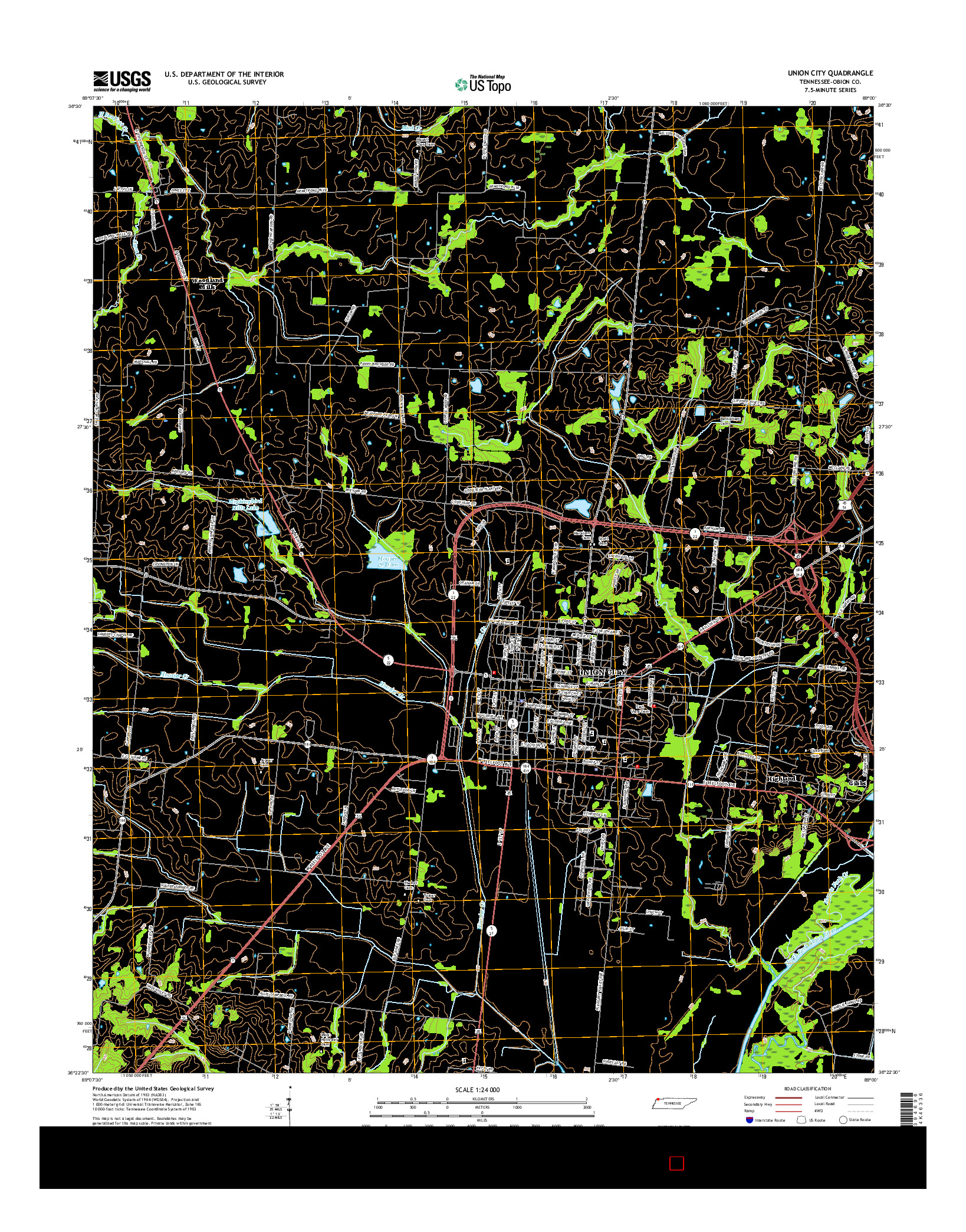 USGS US TOPO 7.5-MINUTE MAP FOR UNION CITY, TN 2016