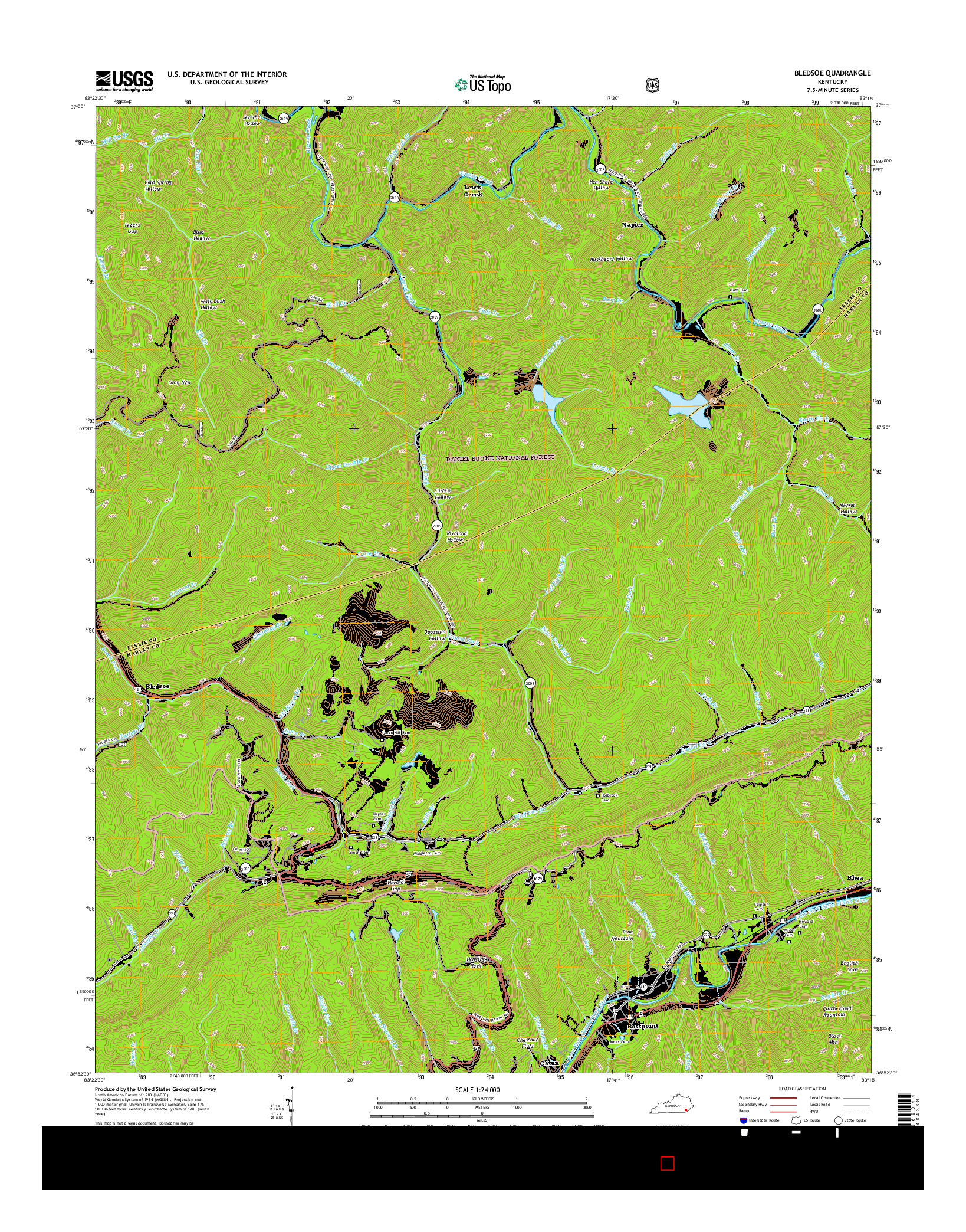 USGS US TOPO 7.5-MINUTE MAP FOR BLEDSOE, KY 2016
