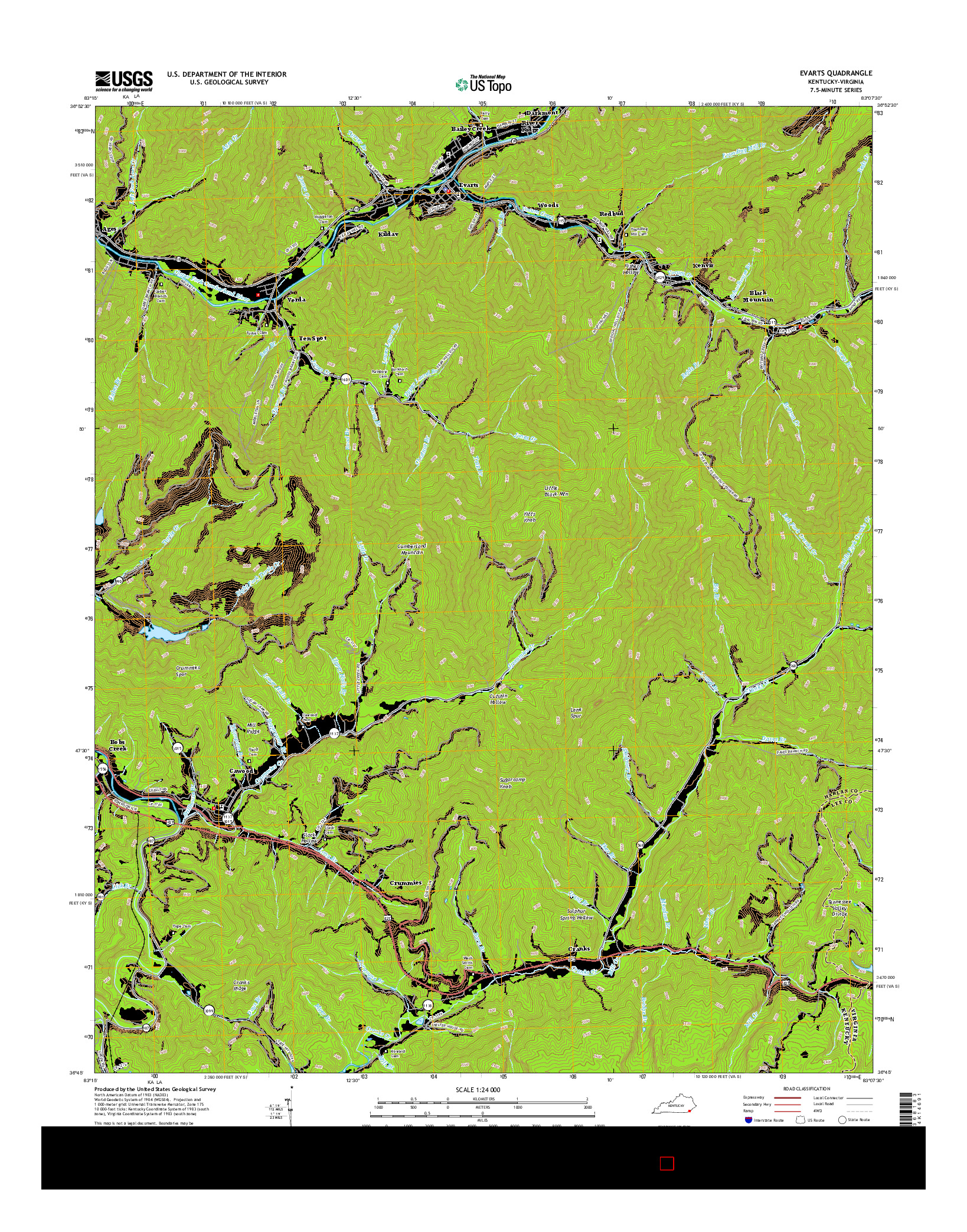 USGS US TOPO 7.5-MINUTE MAP FOR EVARTS, KY-VA 2016