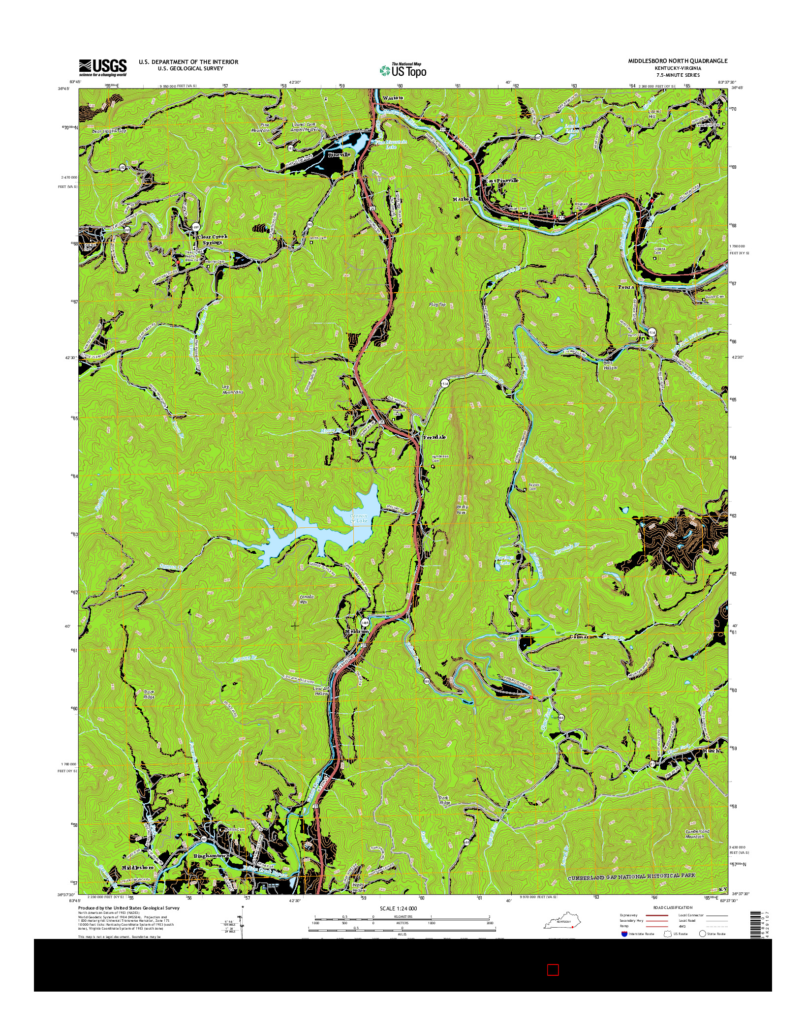 USGS US TOPO 7.5-MINUTE MAP FOR MIDDLESBORO NORTH, KY-VA 2016