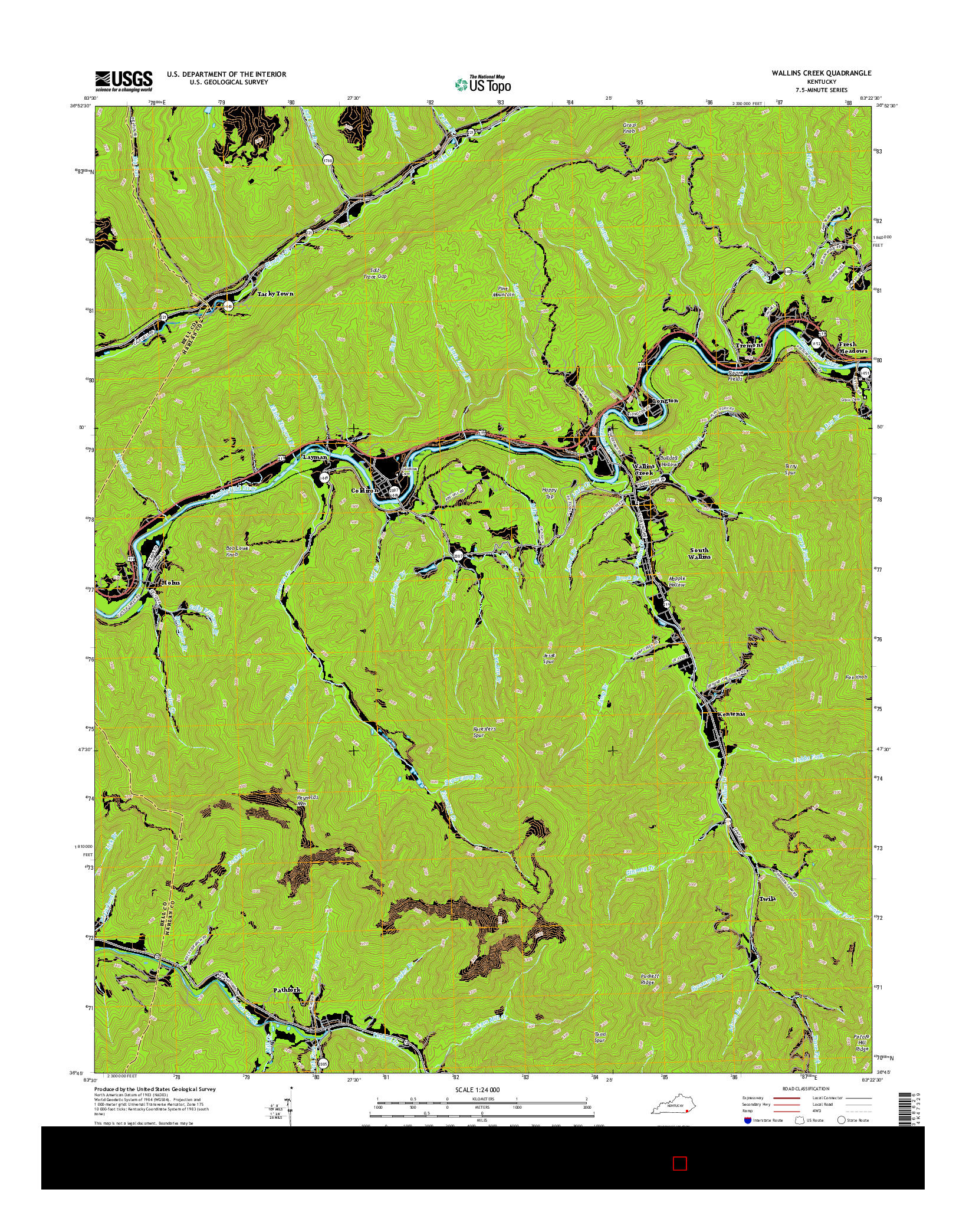 USGS US TOPO 7.5-MINUTE MAP FOR WALLINS CREEK, KY 2016