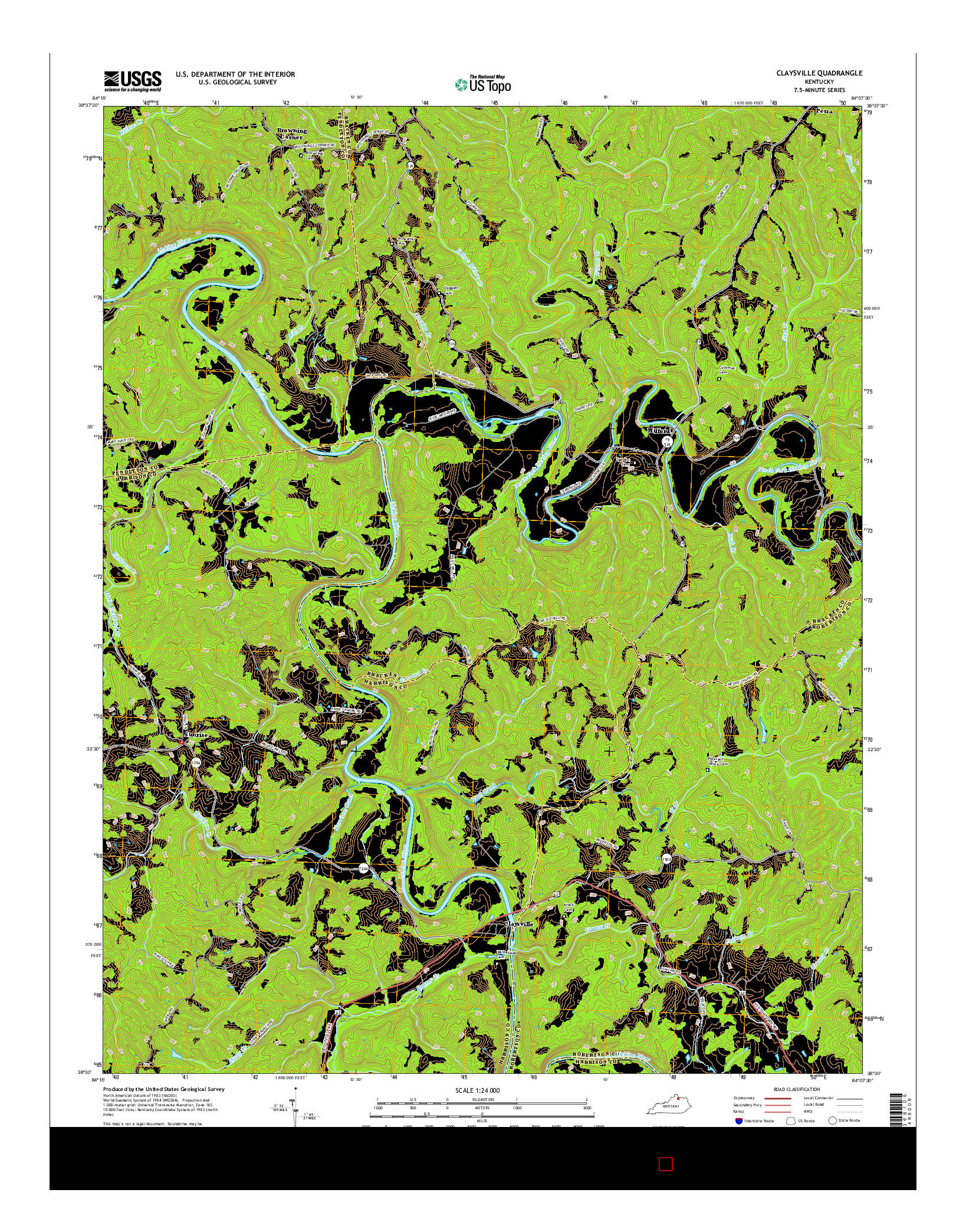 USGS US TOPO 7.5-MINUTE MAP FOR CLAYSVILLE, KY 2016