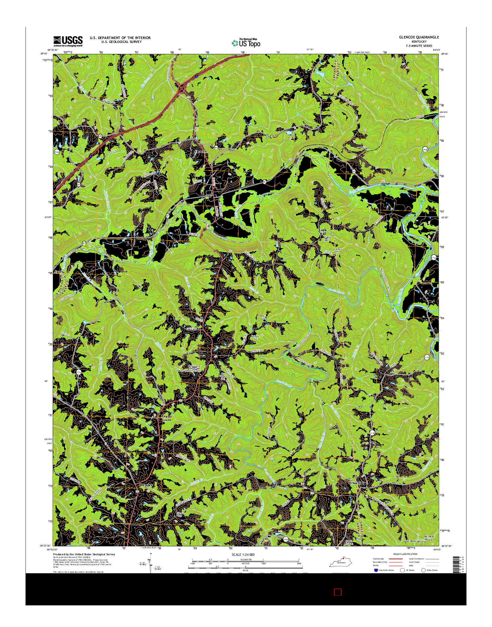 USGS US TOPO 7.5-MINUTE MAP FOR GLENCOE, KY 2016