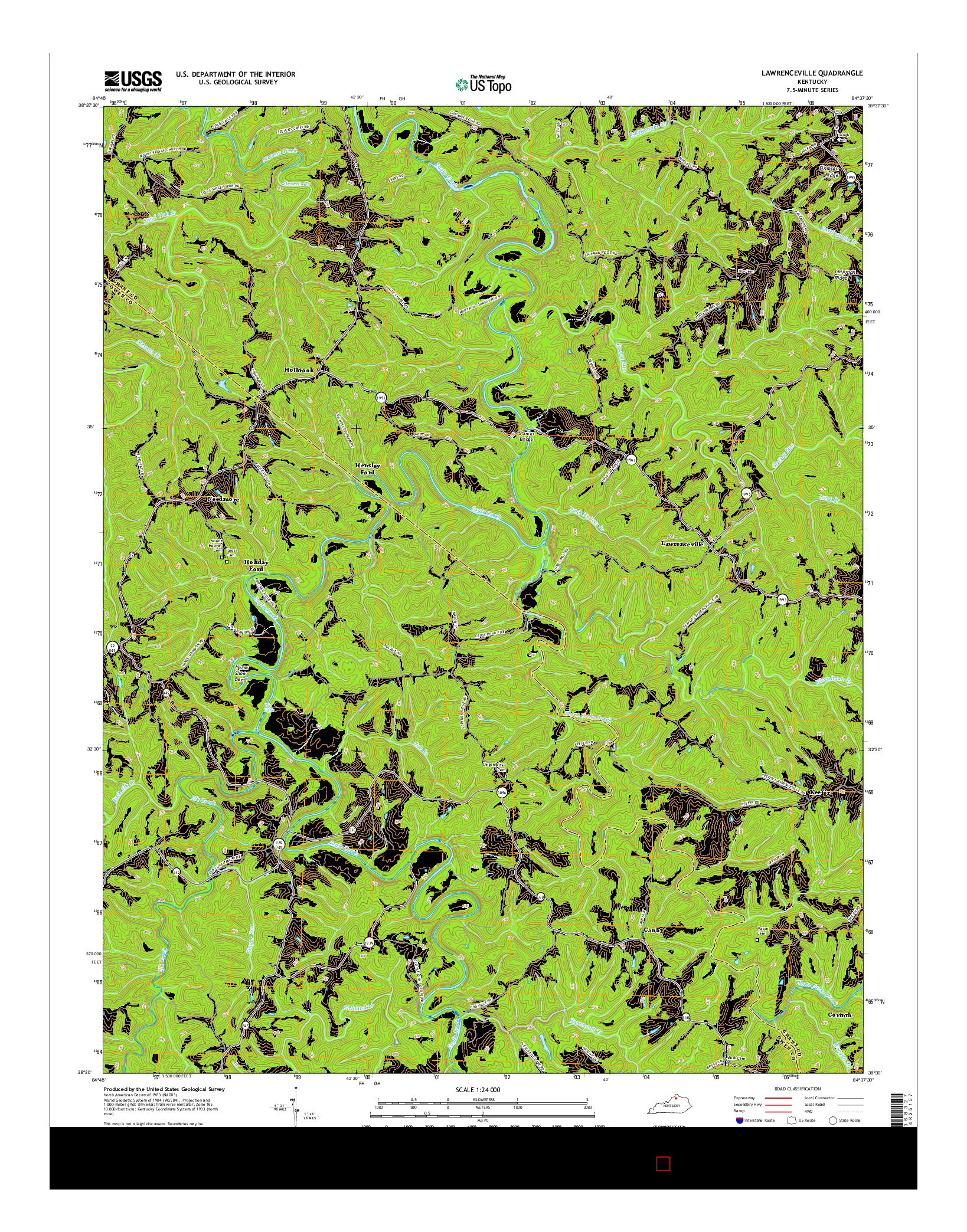 USGS US TOPO 7.5-MINUTE MAP FOR LAWRENCEVILLE, KY 2016