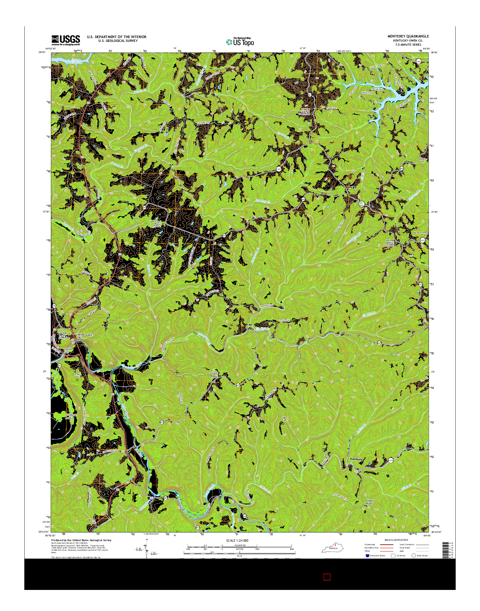 USGS US TOPO 7.5-MINUTE MAP FOR MONTEREY, KY 2016