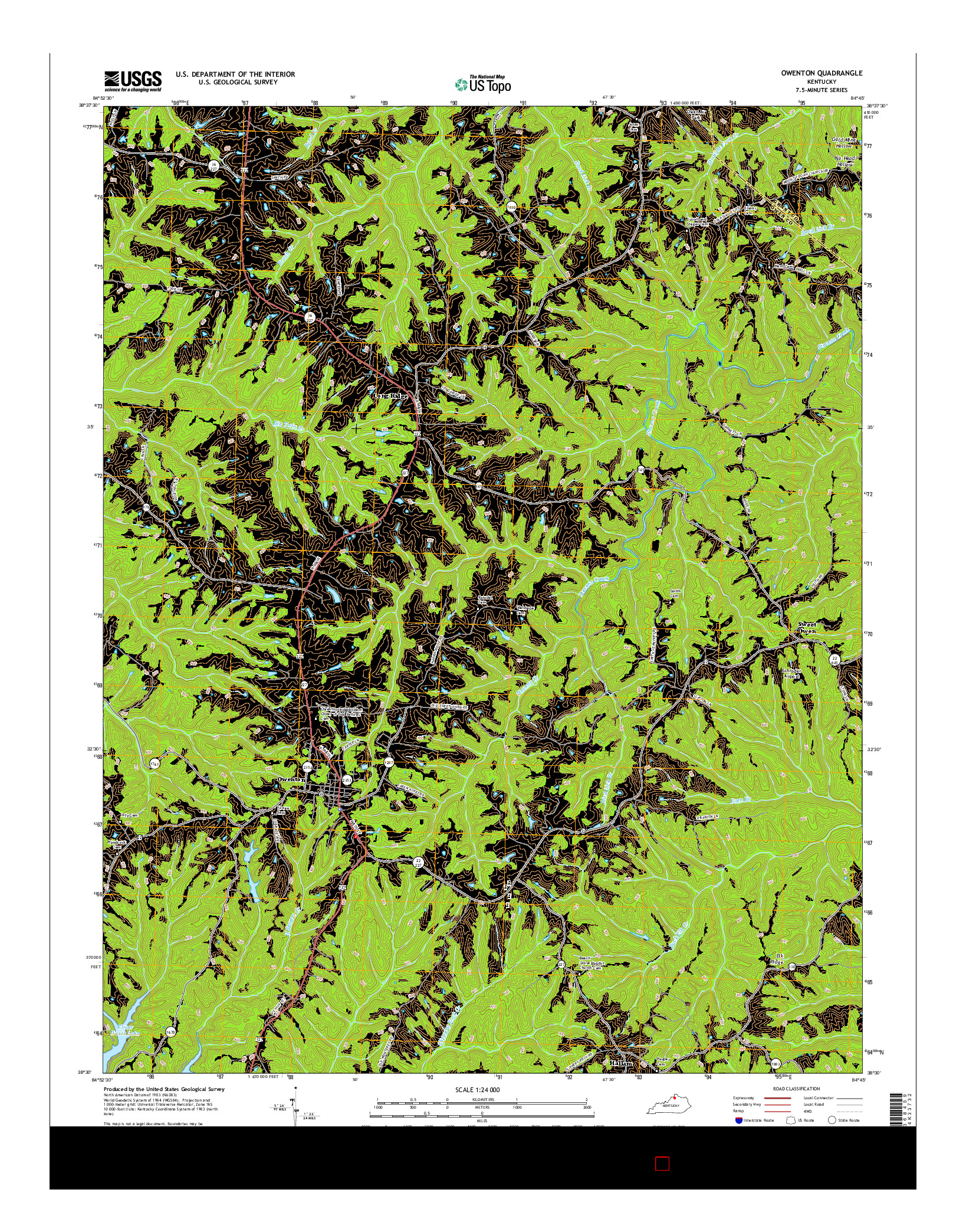 USGS US TOPO 7.5-MINUTE MAP FOR OWENTON, KY 2016